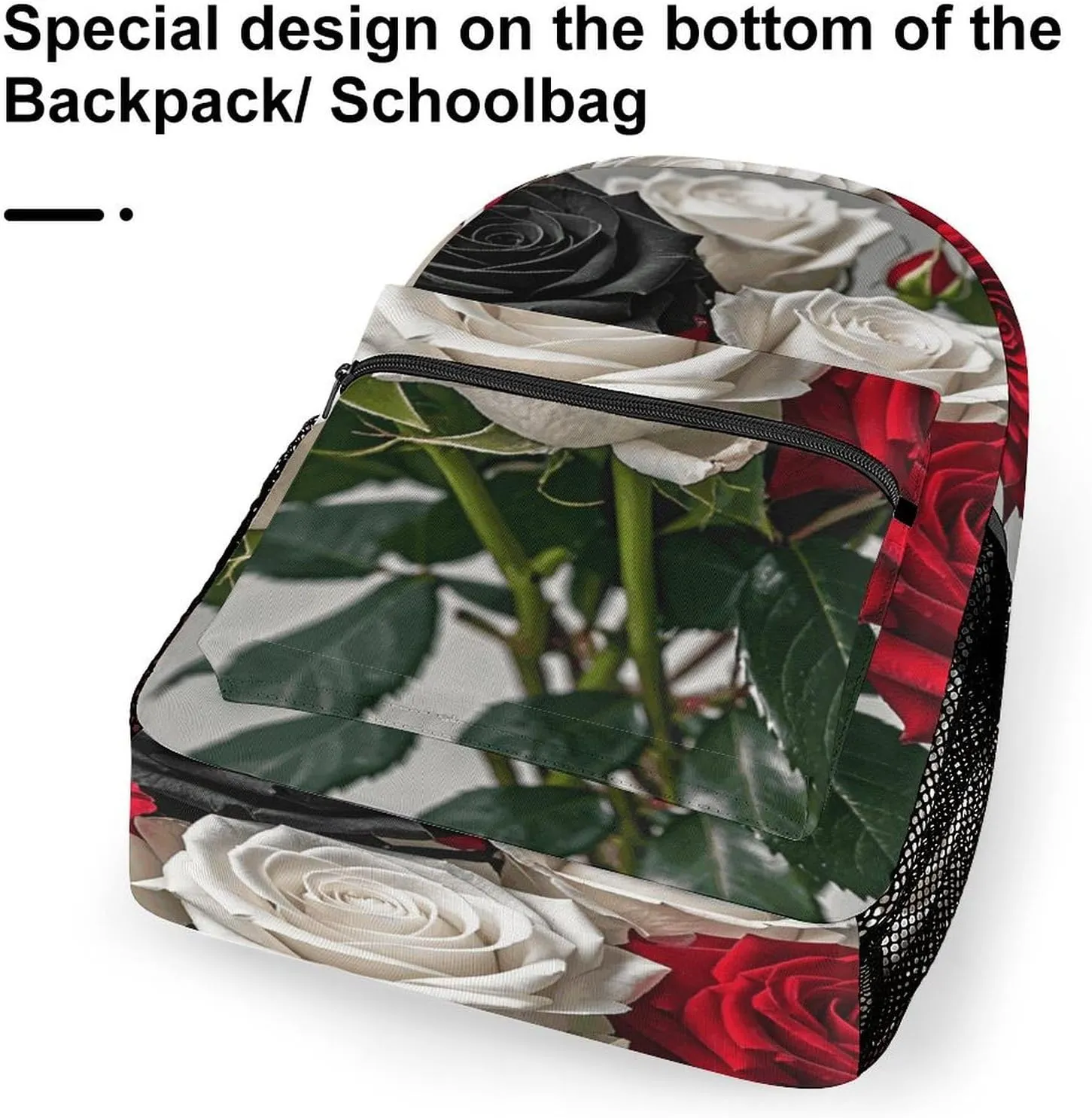 Small Backpacks Personalized Black White And Red Roses Printing Travel Bag Lightweight Travel Backpack For Women Men
