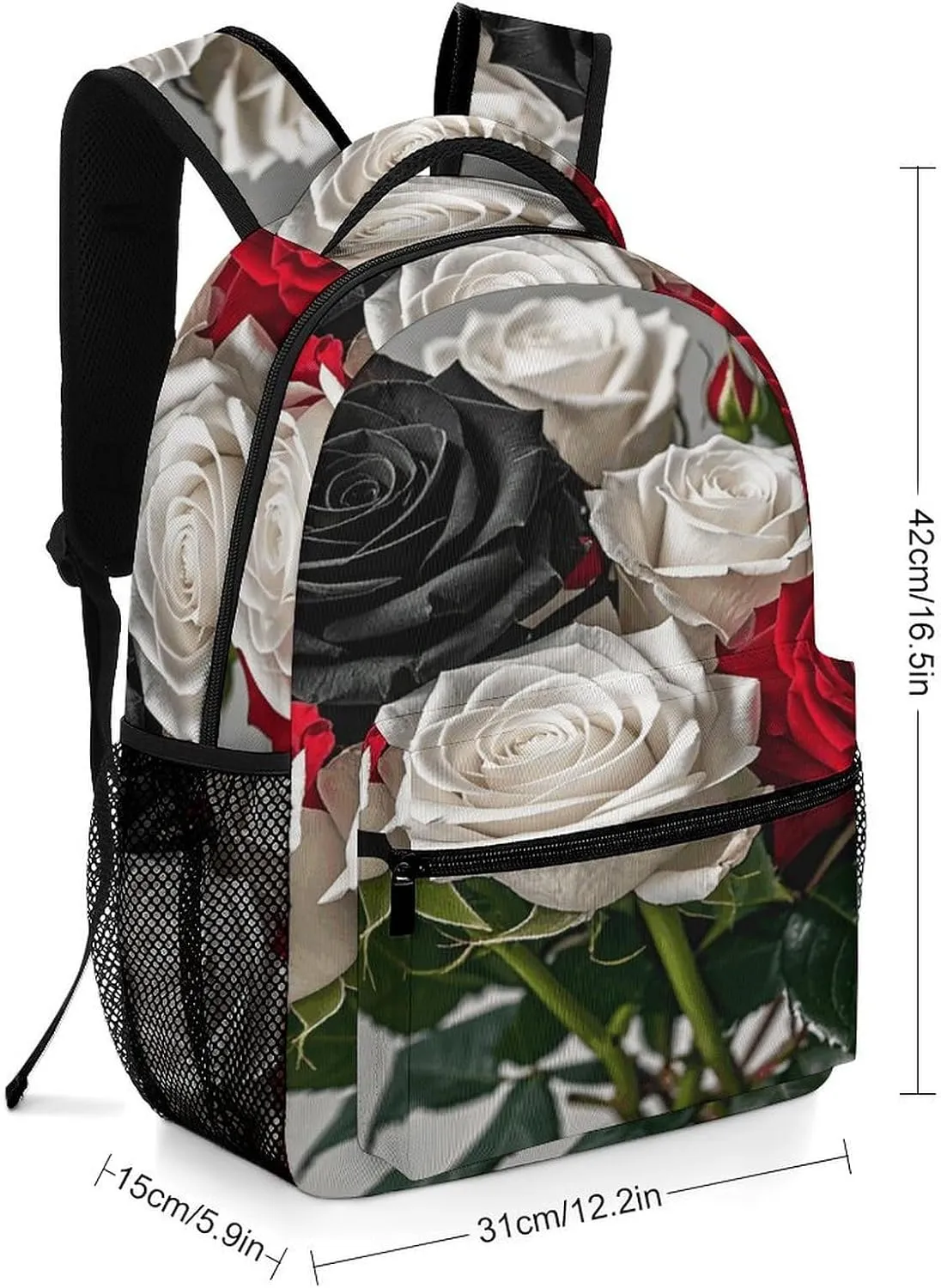 Small Backpacks Personalized Black White And Red Roses Printing Travel Bag Lightweight Travel Backpack For Women Men