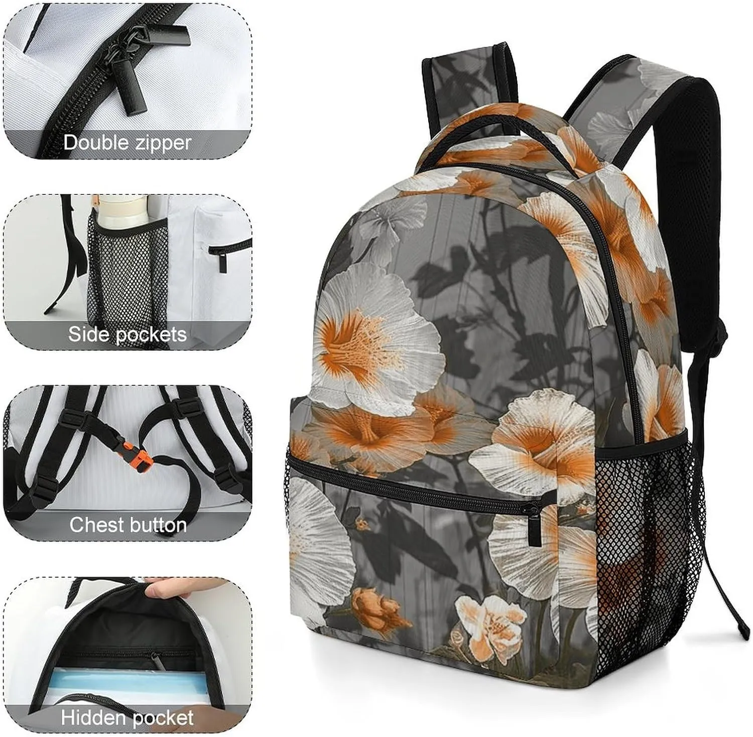 Small Backpacks Personalized Blooming Hibiscus Flowers Printing Travel Bag Lightweight Travel Backpack For Women Men