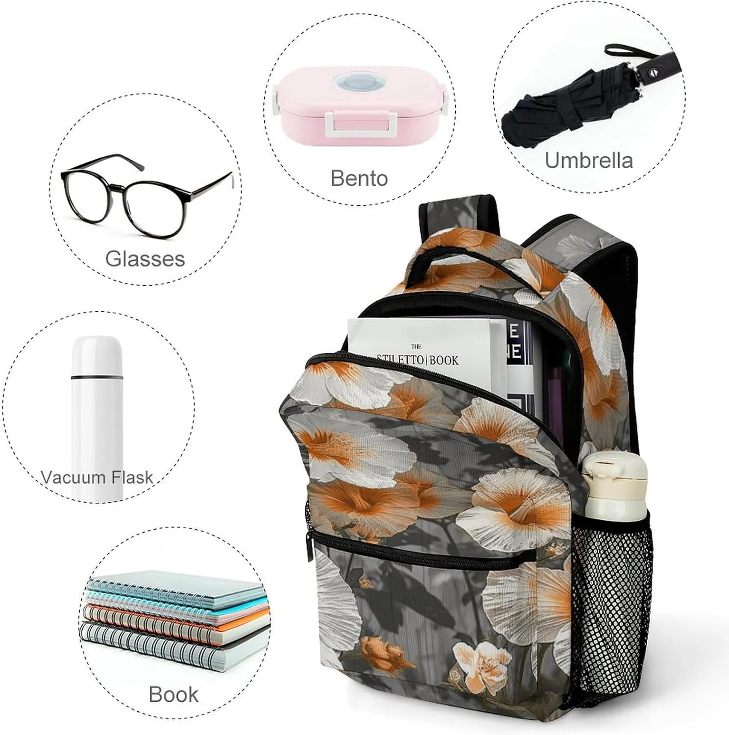 Small Backpacks Personalized Blooming Hibiscus Flowers Printing Travel Bag Lightweight Travel Backpack For Women Men