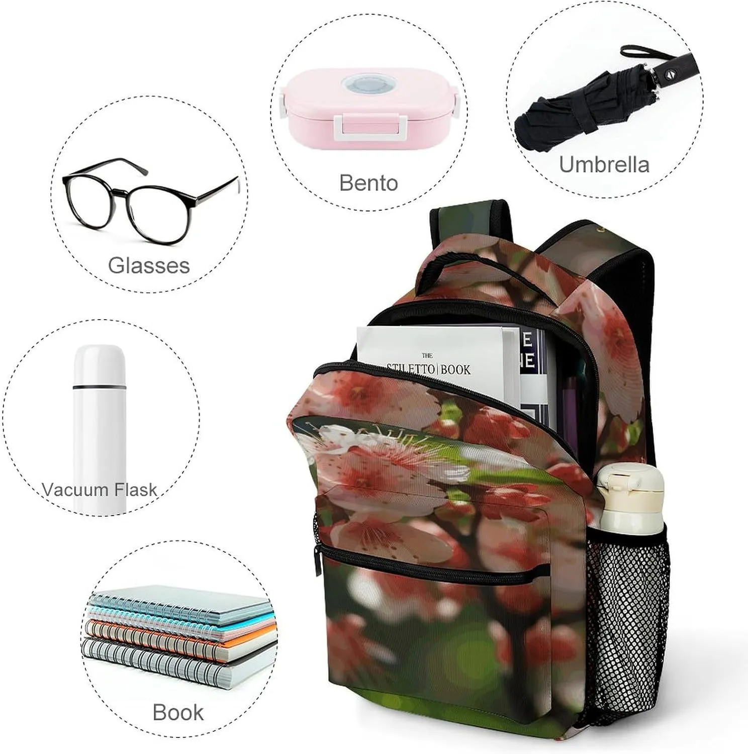 Small Backpacks Personalized Blooming Peach Blossoms Printing Travel Bag Lightweight Travel Backpack For Women Men