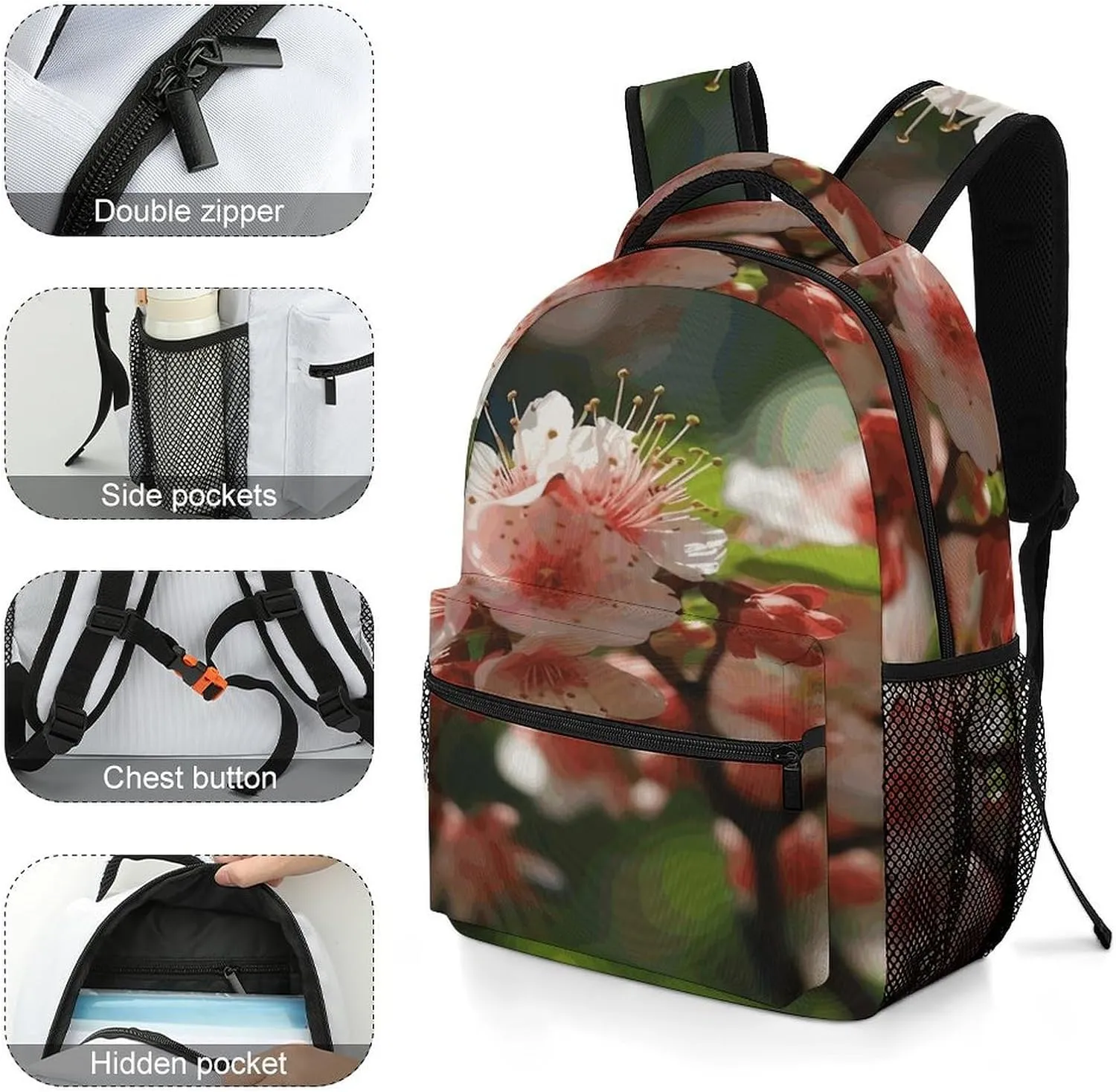 Small Backpacks Personalized Blooming Peach Blossoms Printing Travel Bag Lightweight Travel Backpack For Women Men