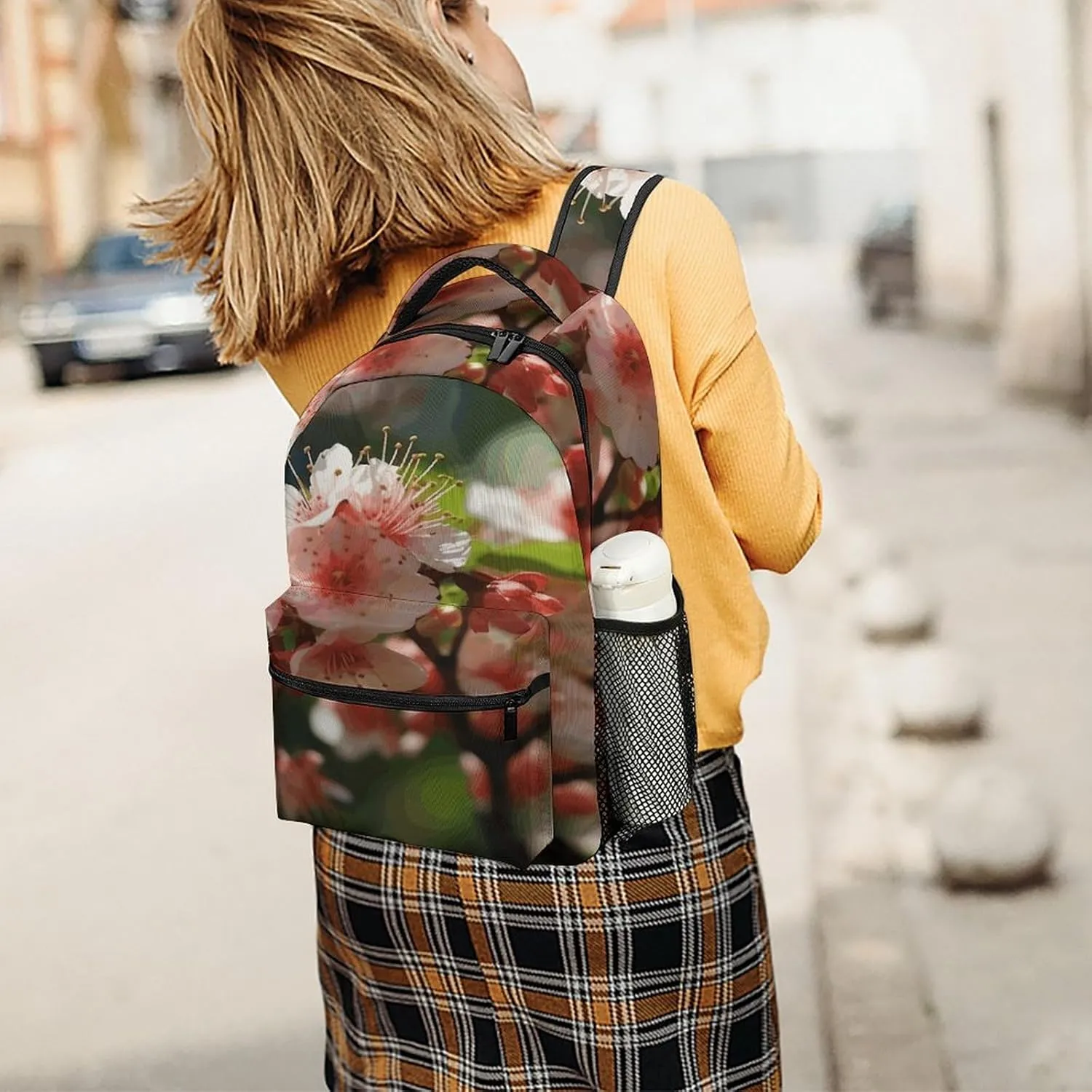 Small Backpacks Personalized Blooming Peach Blossoms Printing Travel Bag Lightweight Travel Backpack For Women Men