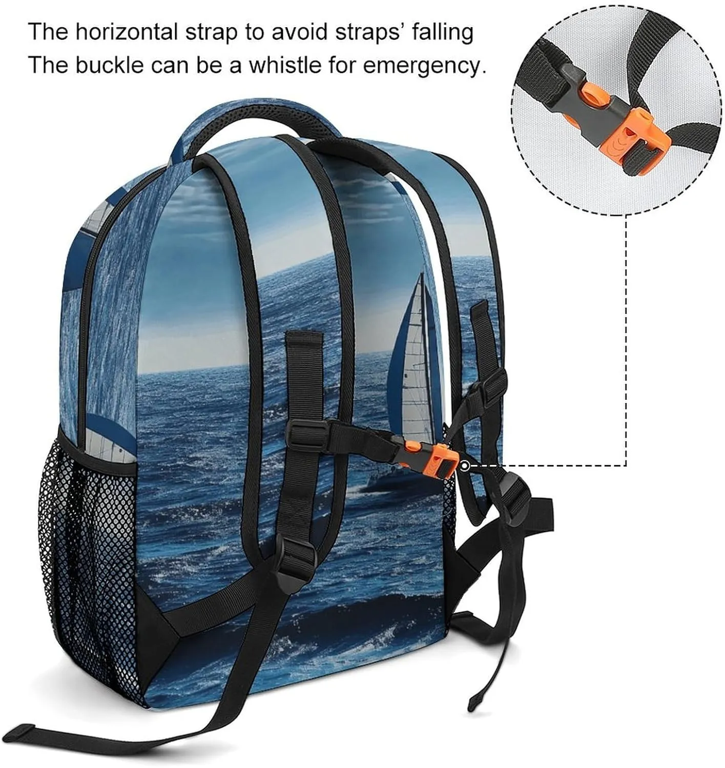 Small Backpacks Personalized Blue Sea Sailboat Printing Travel Bag Lightweight Travel Backpack For Women Men