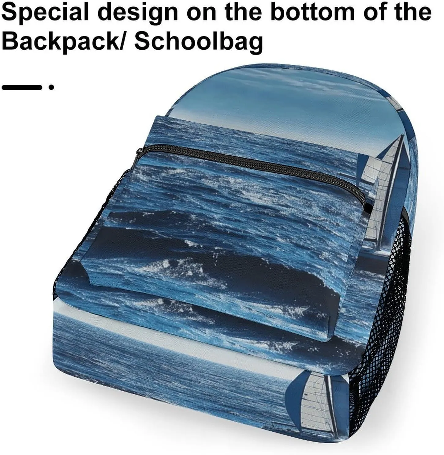 Small Backpacks Personalized Blue Sea Sailboat Printing Travel Bag Lightweight Travel Backpack For Women Men