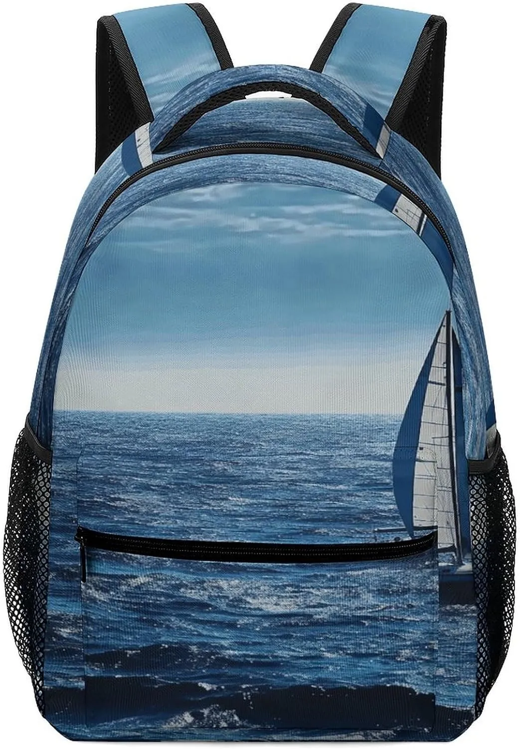 Small Backpacks Personalized Blue Sea Sailboat Printing Travel Bag Lightweight Travel Backpack For Women Men