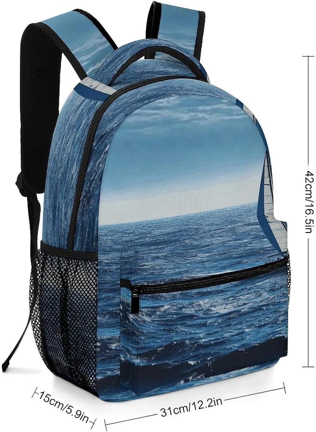 Small Backpacks Personalized Blue Sea Sailboat Printing Travel Bag Lightweight Travel Backpack For Women Men