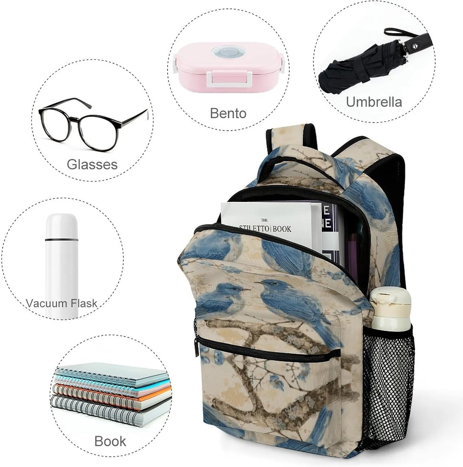 Small Backpacks Personalized Bluebird on The Branch Printing Travel Bag Lightweight Travel Backpack For Women Men