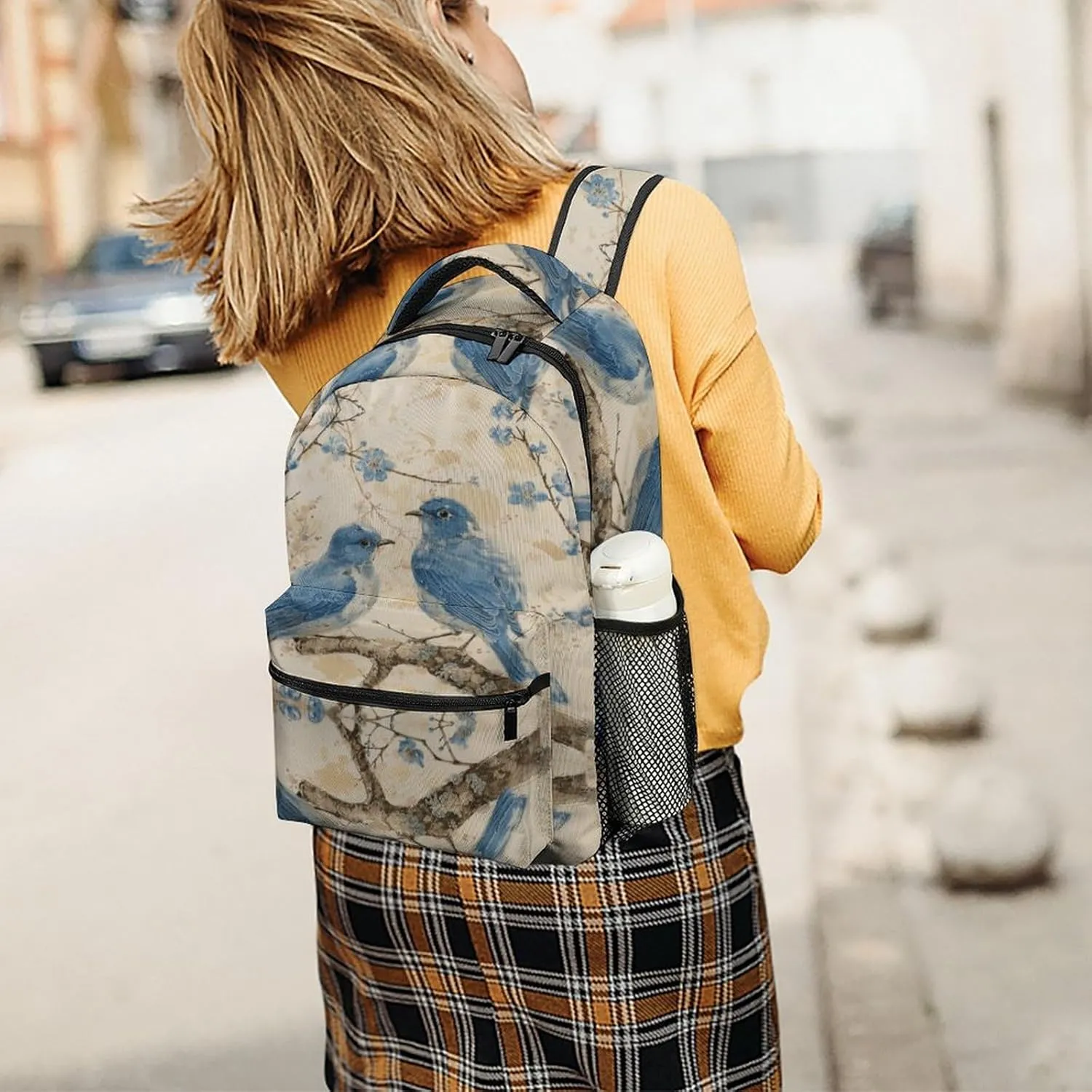 Small Backpacks Personalized Bluebird on The Branch Printing Travel Bag Lightweight Travel Backpack For Women Men