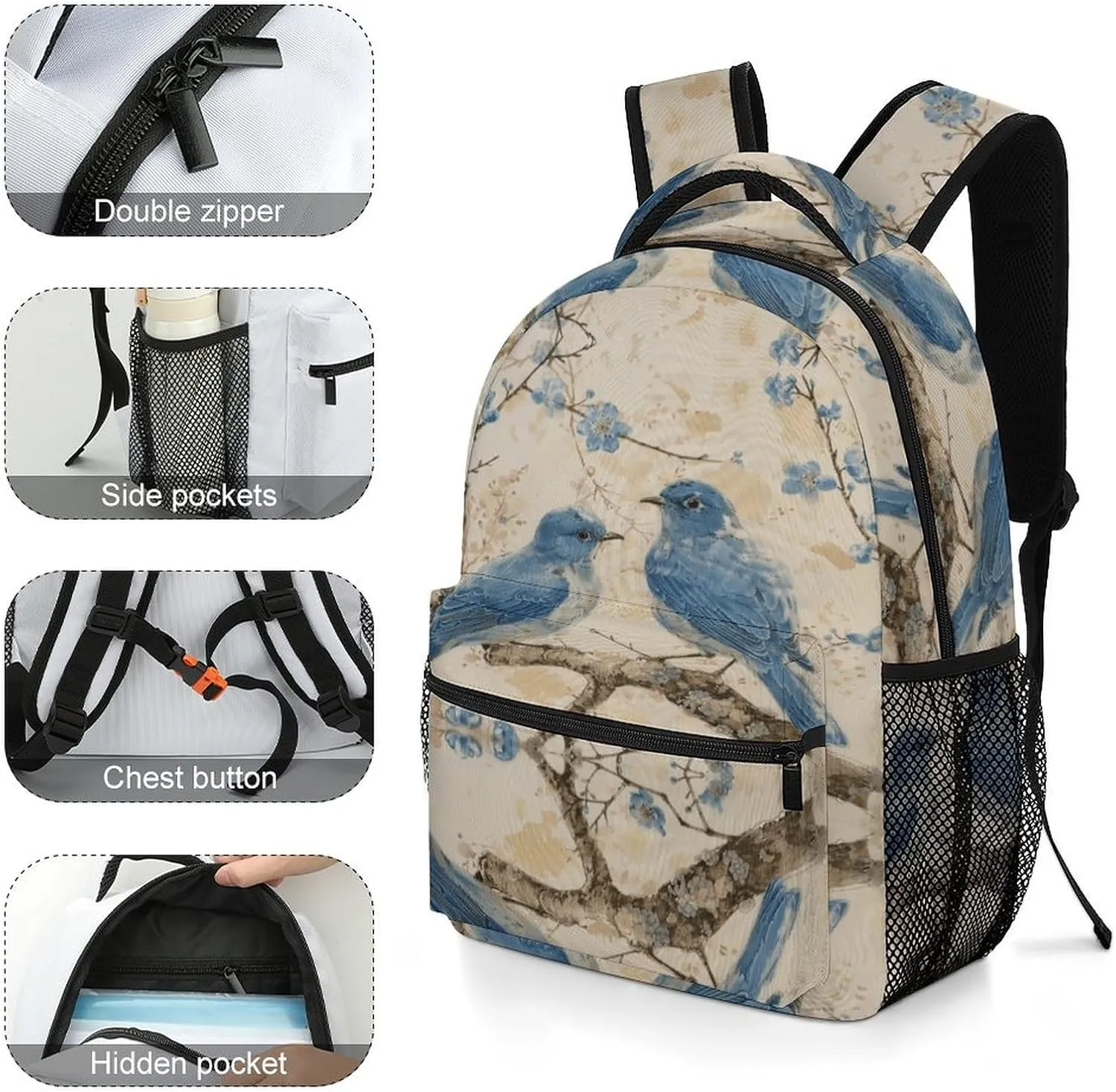 Small Backpacks Personalized Bluebird on The Branch Printing Travel Bag Lightweight Travel Backpack For Women Men