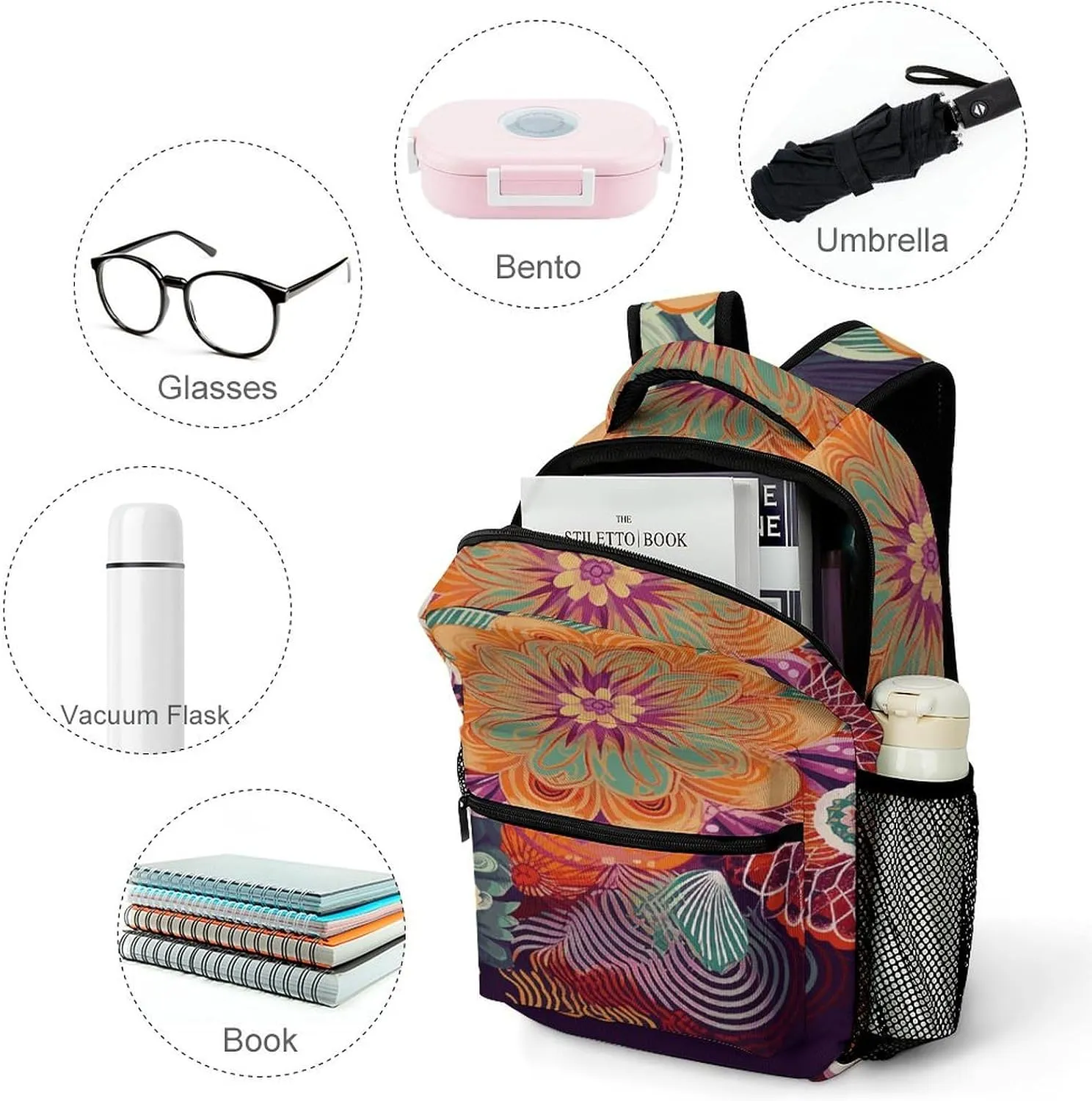 Small Backpacks Personalized Bohemian Colored Flower Printing Travel Bag Lightweight Travel Backpack For Women Men