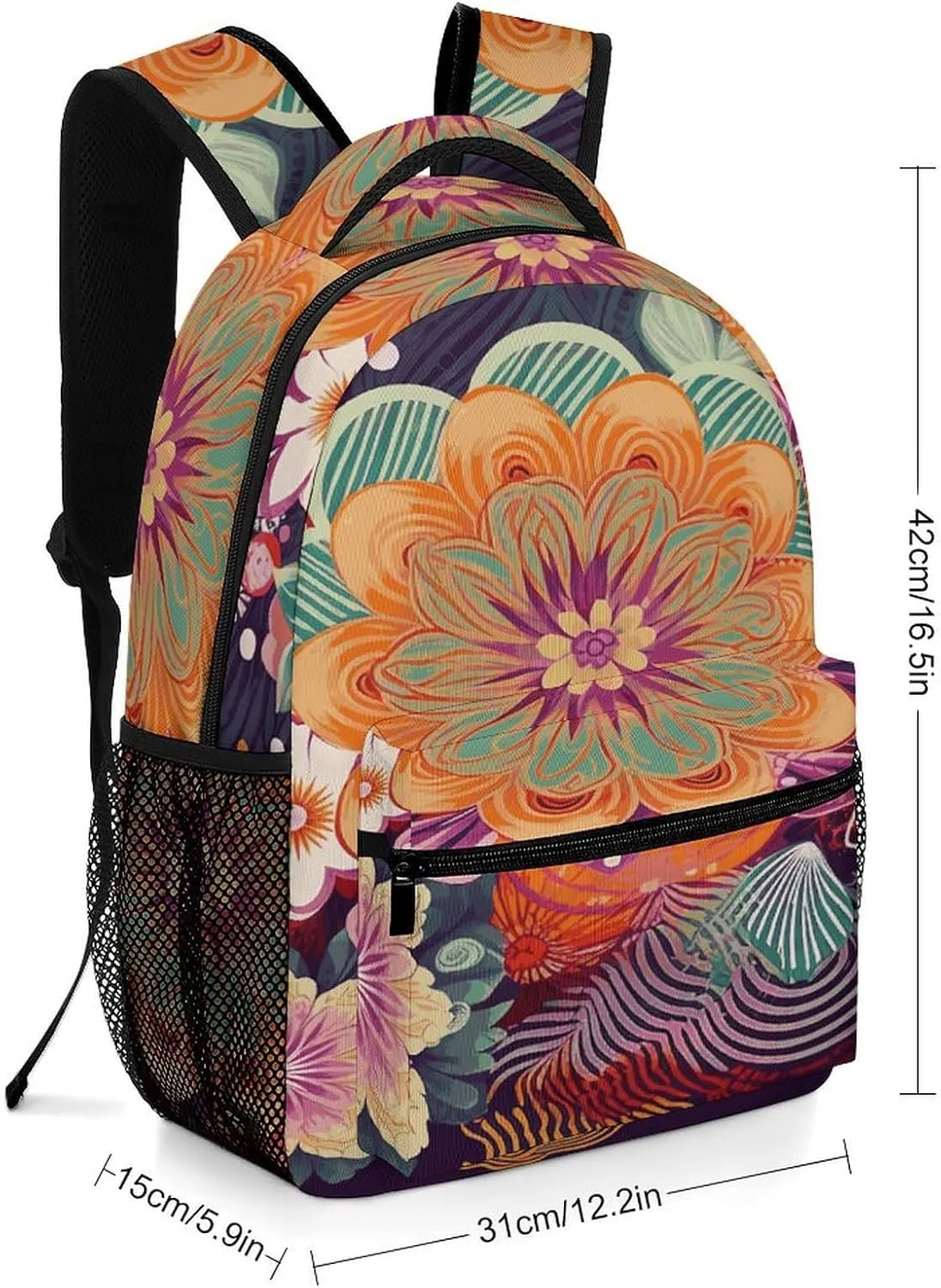 Small Backpacks Personalized Bohemian Colored Flower Printing Travel Bag Lightweight Travel Backpack For Women Men