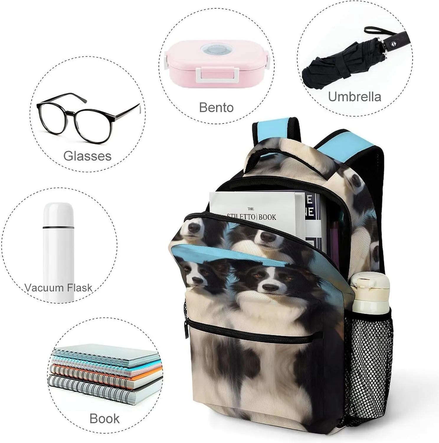 Small Backpacks Personalized Border Collie Printing Travel Bag Lightweight Travel Backpack For Women Men