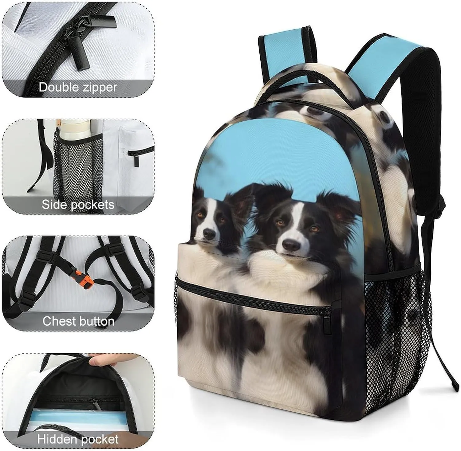 Small Backpacks Personalized Border Collie Printing Travel Bag Lightweight Travel Backpack For Women Men
