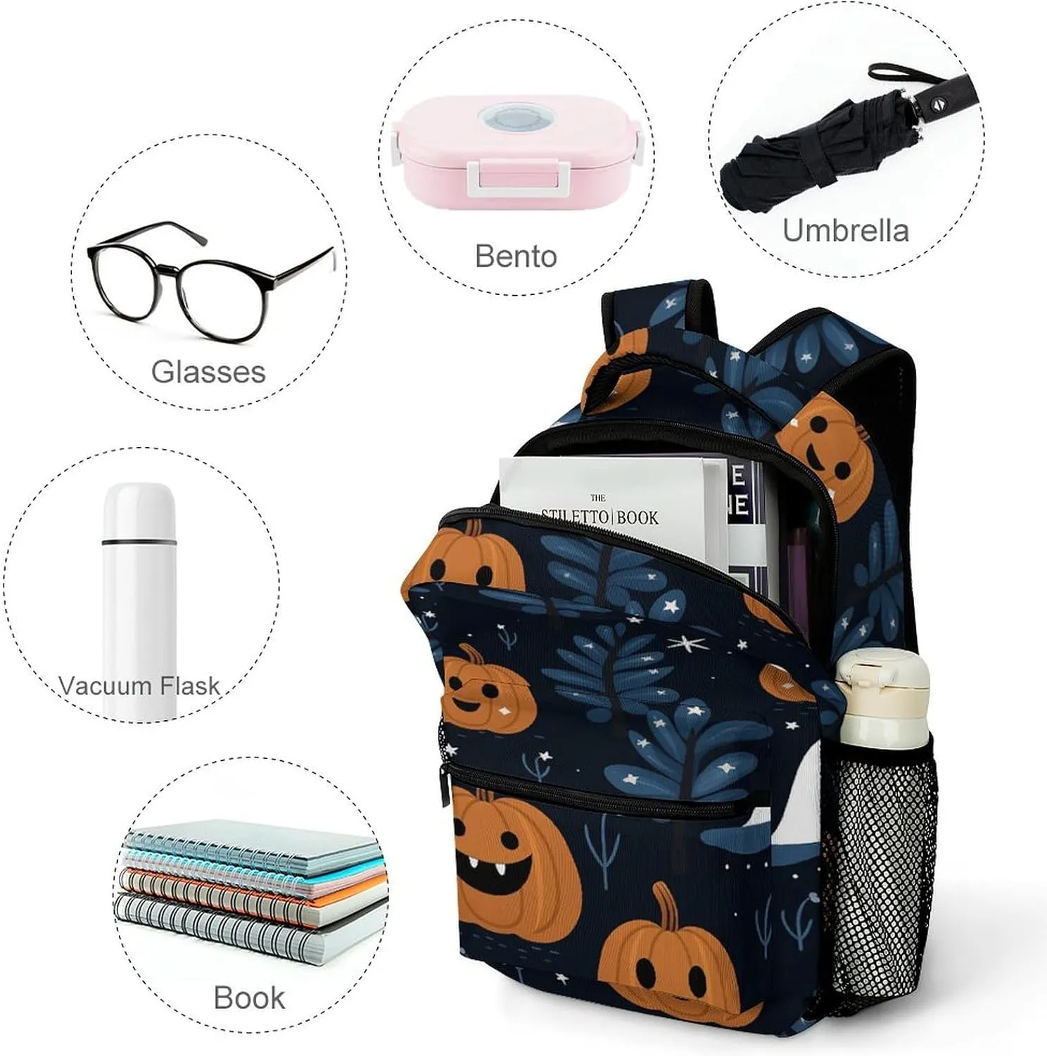 Small Backpacks Personalized Cartoon Pumpkin Printing Travel Bag Lightweight Travel Backpack For Women Men