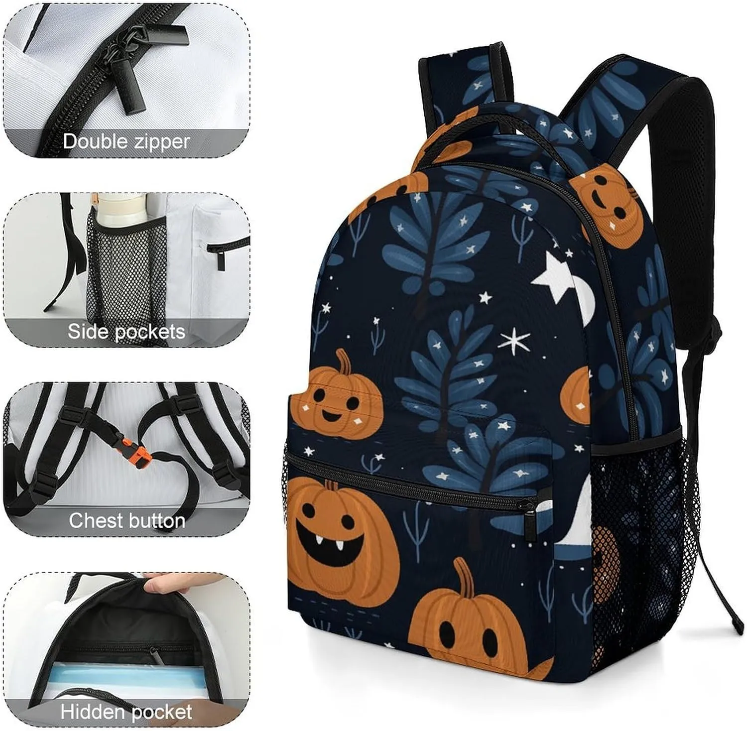 Small Backpacks Personalized Cartoon Pumpkin Printing Travel Bag Lightweight Travel Backpack For Women Men