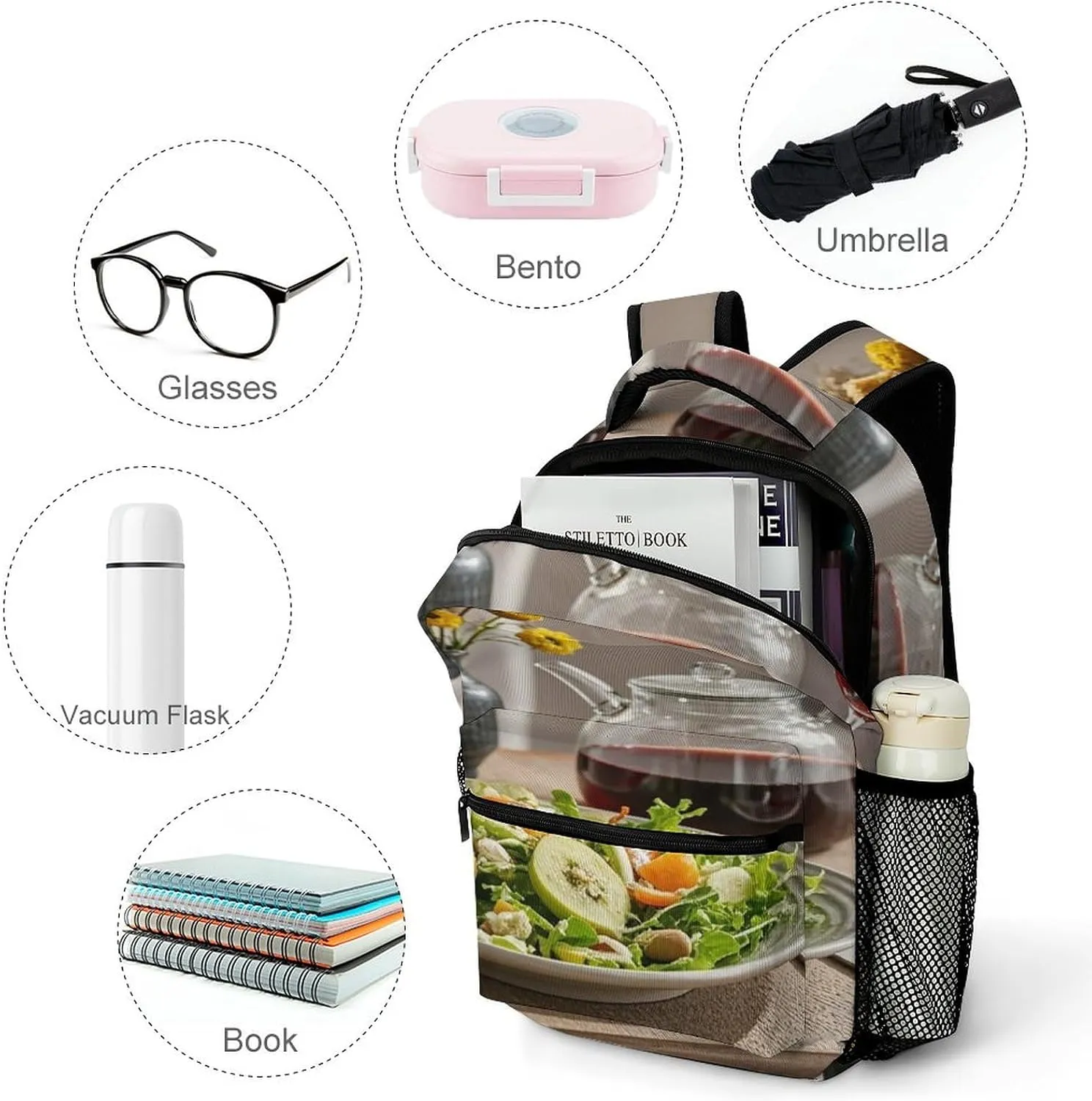 Small Backpacks Personalized Celebrate Eating Well Printing Travel Bag Lightweight Travel Backpack For Women Men