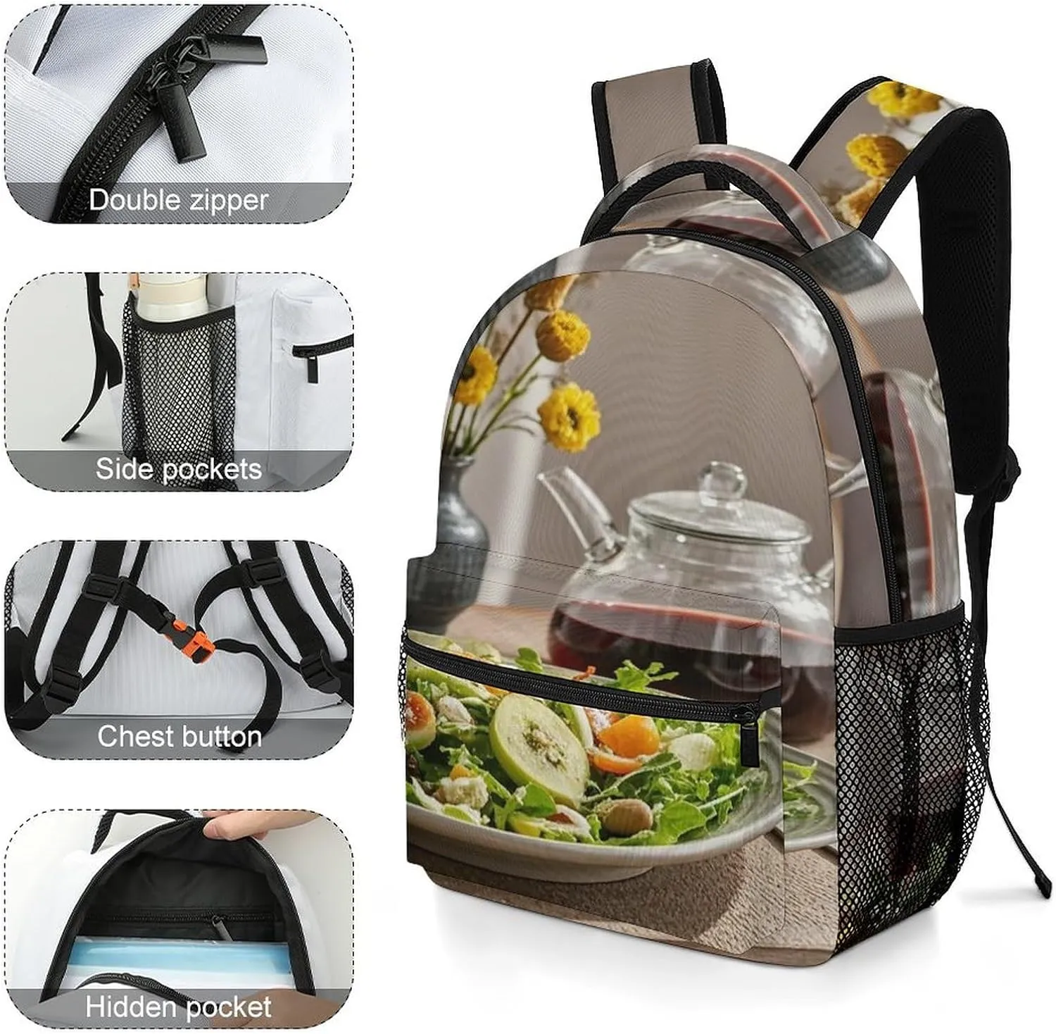 Small Backpacks Personalized Celebrate Eating Well Printing Travel Bag Lightweight Travel Backpack For Women Men