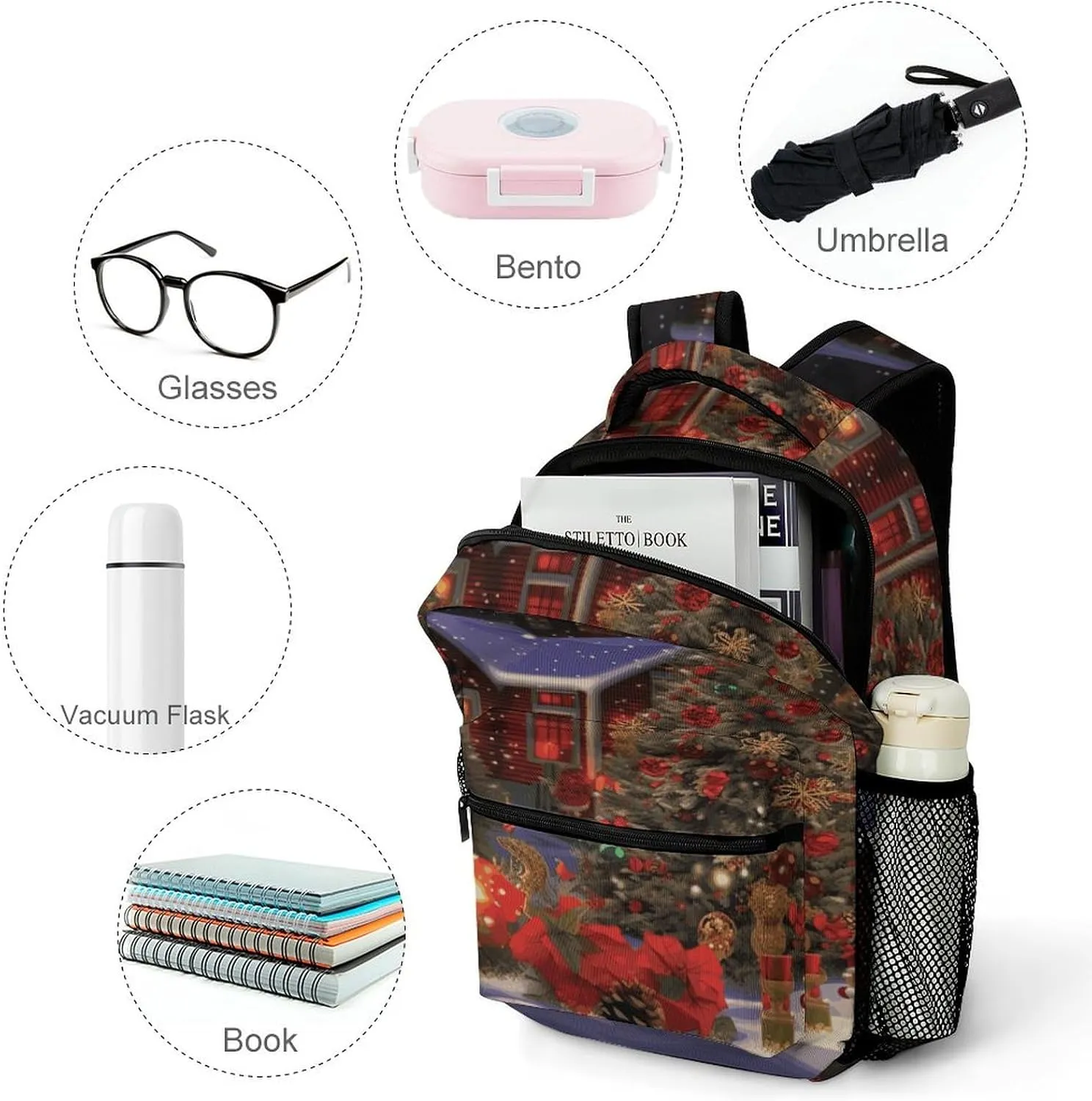 Small Backpacks Personalized Christmas Cheer Printing Travel Bag Lightweight Travel Backpack For Women Men