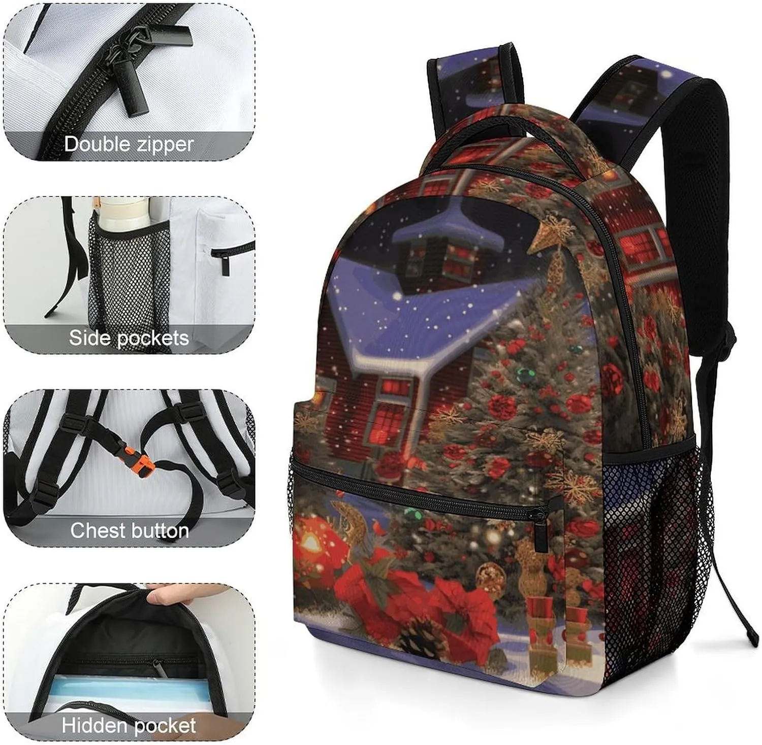 Small Backpacks Personalized Christmas Cheer Printing Travel Bag Lightweight Travel Backpack For Women Men