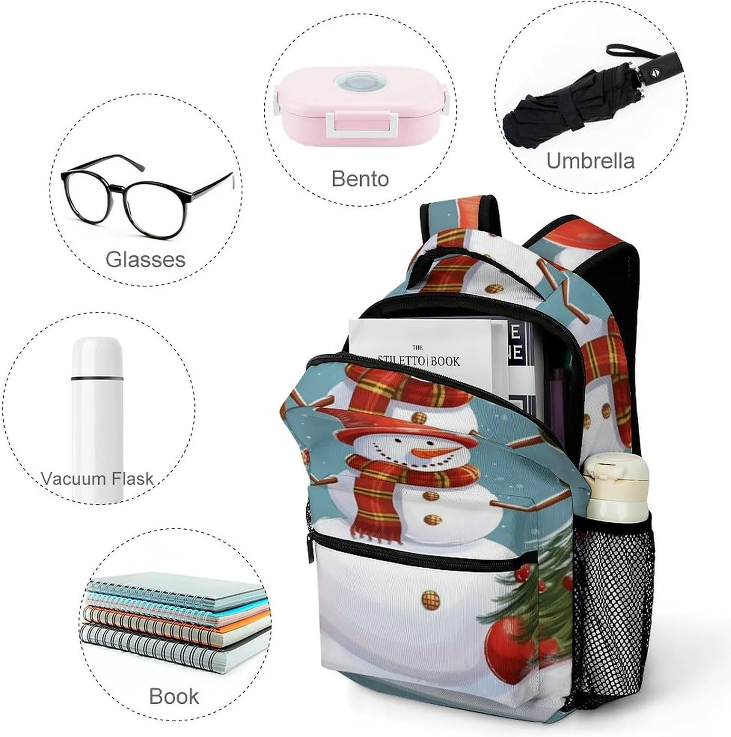 Small Backpacks Personalized Christmas Snowman Printing Travel Bag Lightweight Travel Backpack For Women Men