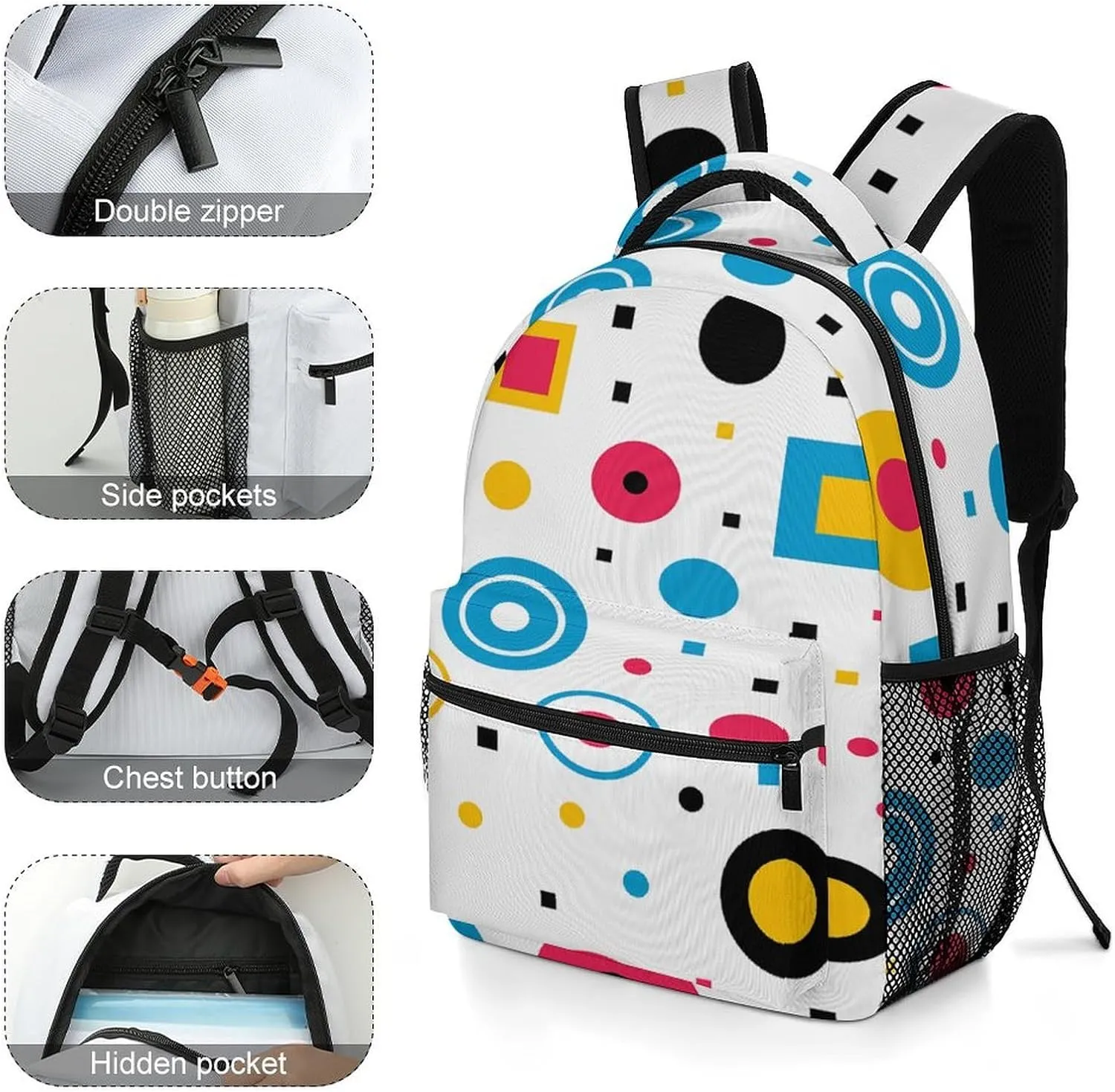 Small Backpacks Personalized Circles And Squares Printing Travel Bag Lightweight Travel Backpack For Women Men