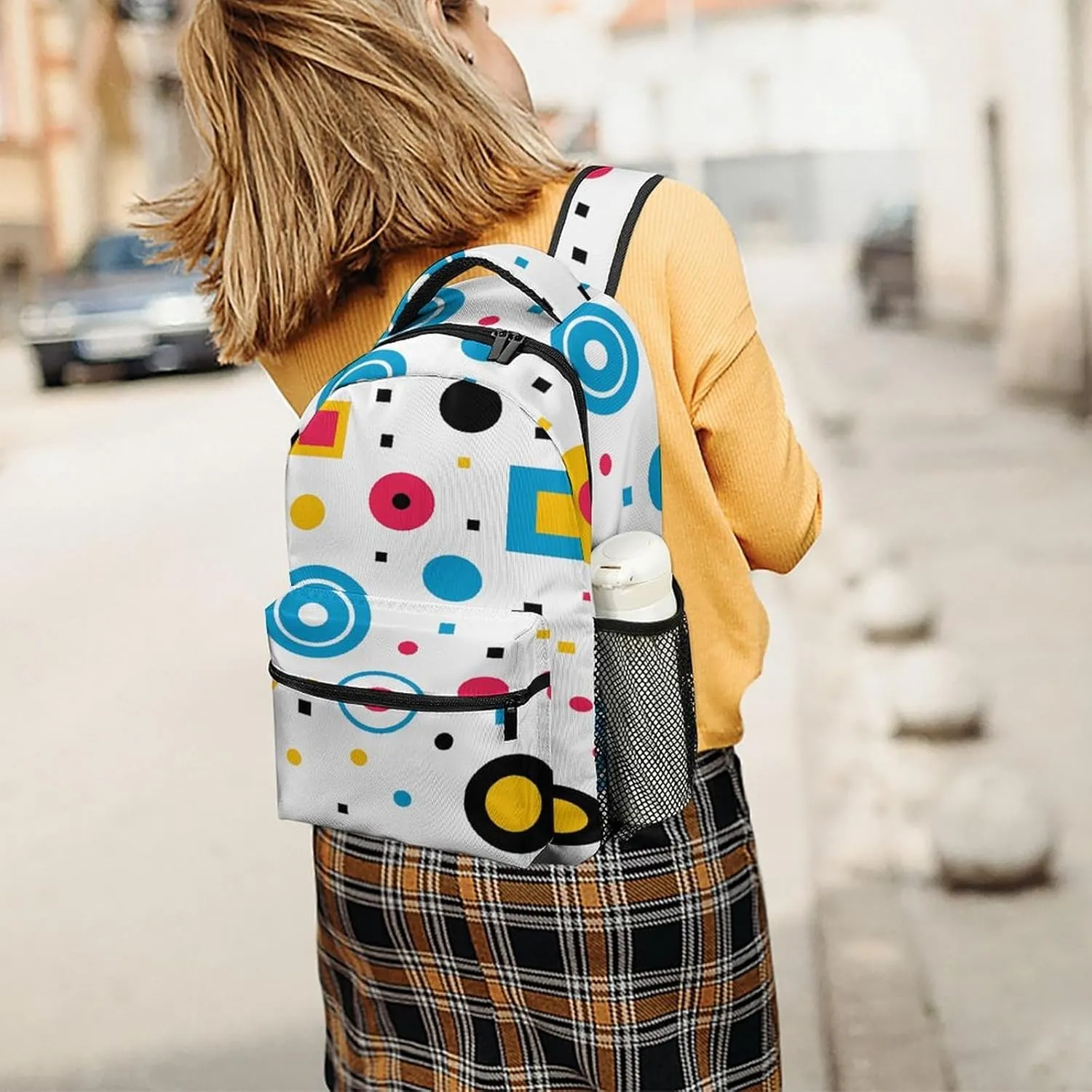 Small Backpacks Personalized Circles And Squares Printing Travel Bag Lightweight Travel Backpack For Women Men
