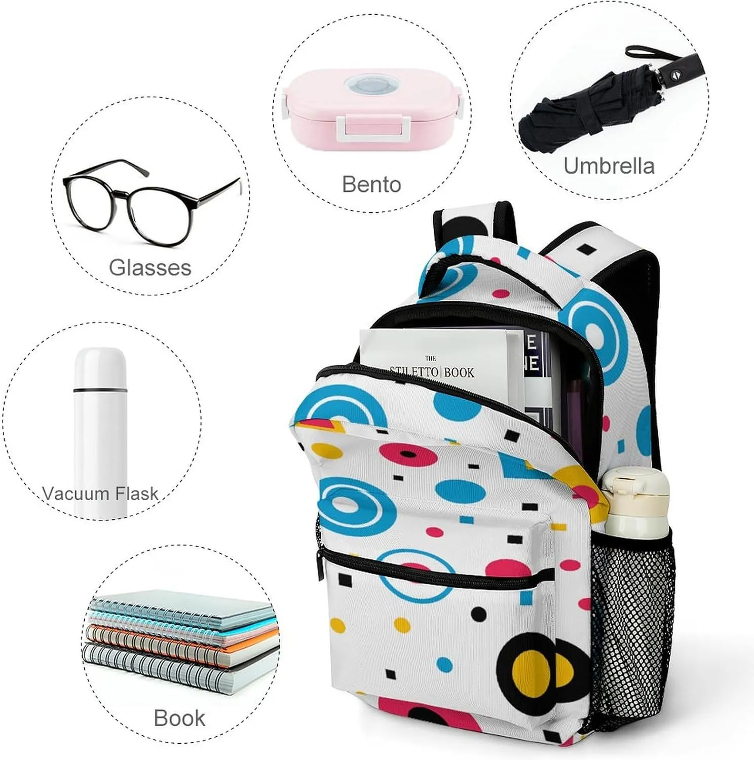 Small Backpacks Personalized Circles And Squares Printing Travel Bag Lightweight Travel Backpack For Women Men