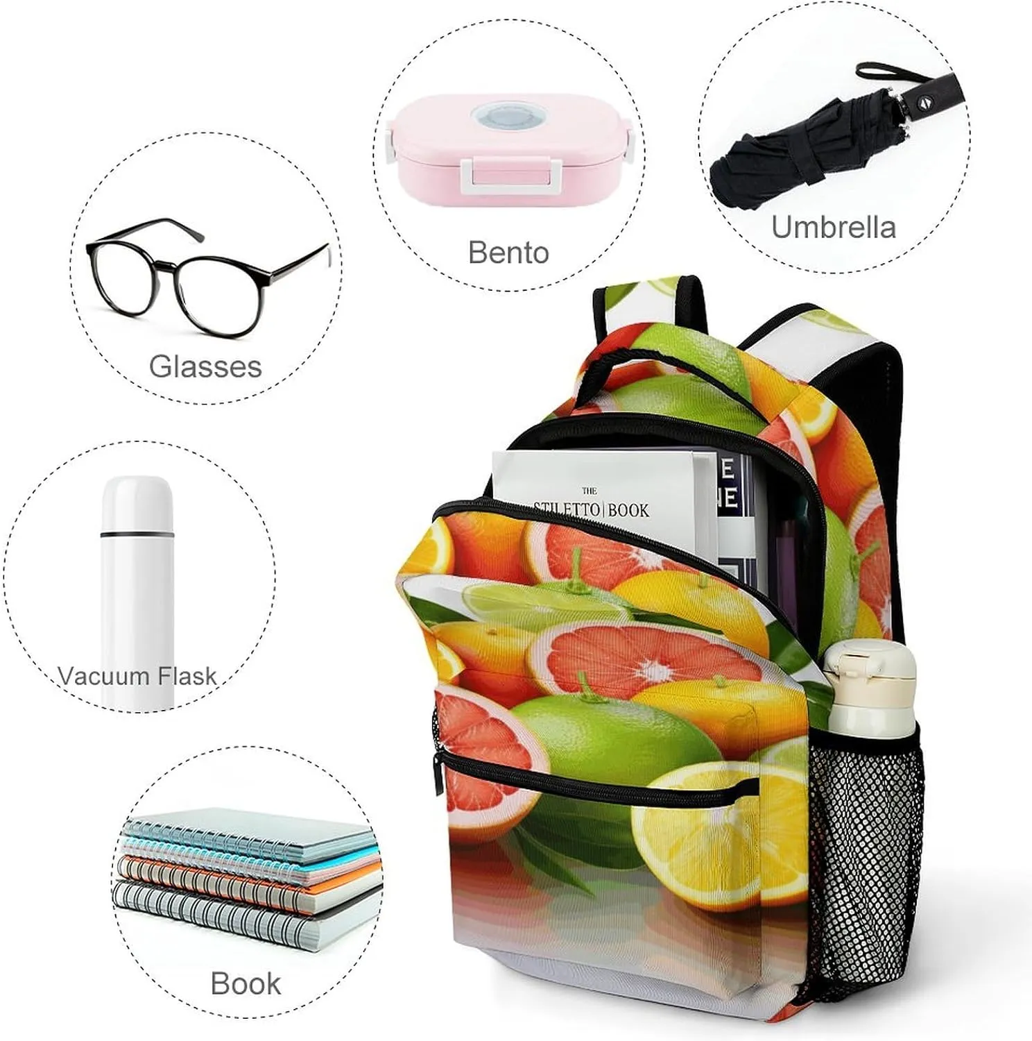 Small Backpacks Personalized Citrus Fruits Printing Travel Bag Lightweight Travel Backpack For Women Men