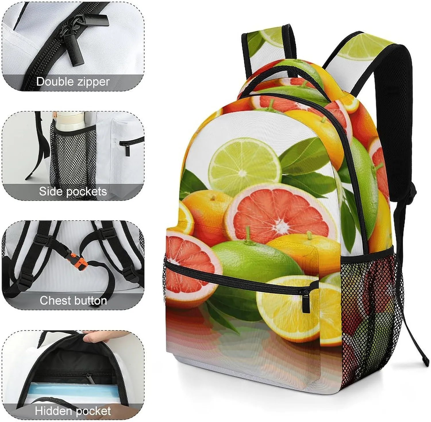 Small Backpacks Personalized Citrus Fruits Printing Travel Bag Lightweight Travel Backpack For Women Men