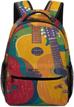 Small Backpacks Personalized Color Acoustic And Guitars Printing Travel Bag Lightweight Travel Backpack For Women Men