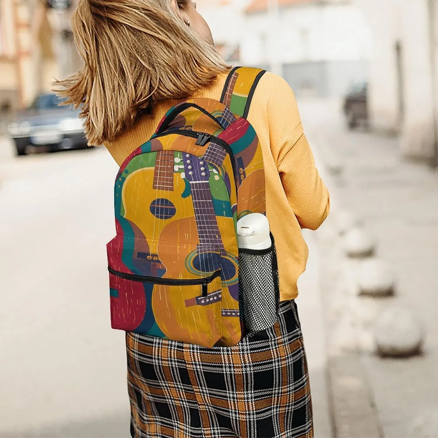 Small Backpacks Personalized Color Acoustic And Guitars Printing Travel Bag Lightweight Travel Backpack For Women Men
