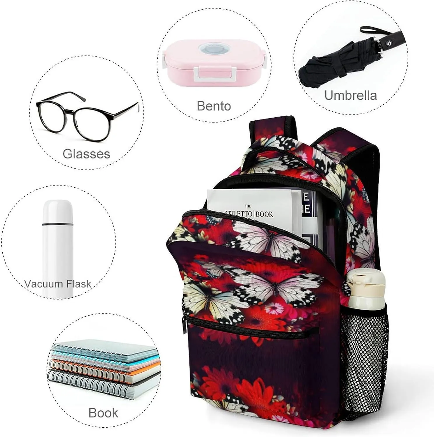 Small Backpacks Personalized Colorful Flowers Butterflies Printing Travel Bag Lightweight Travel Backpack For Women Men