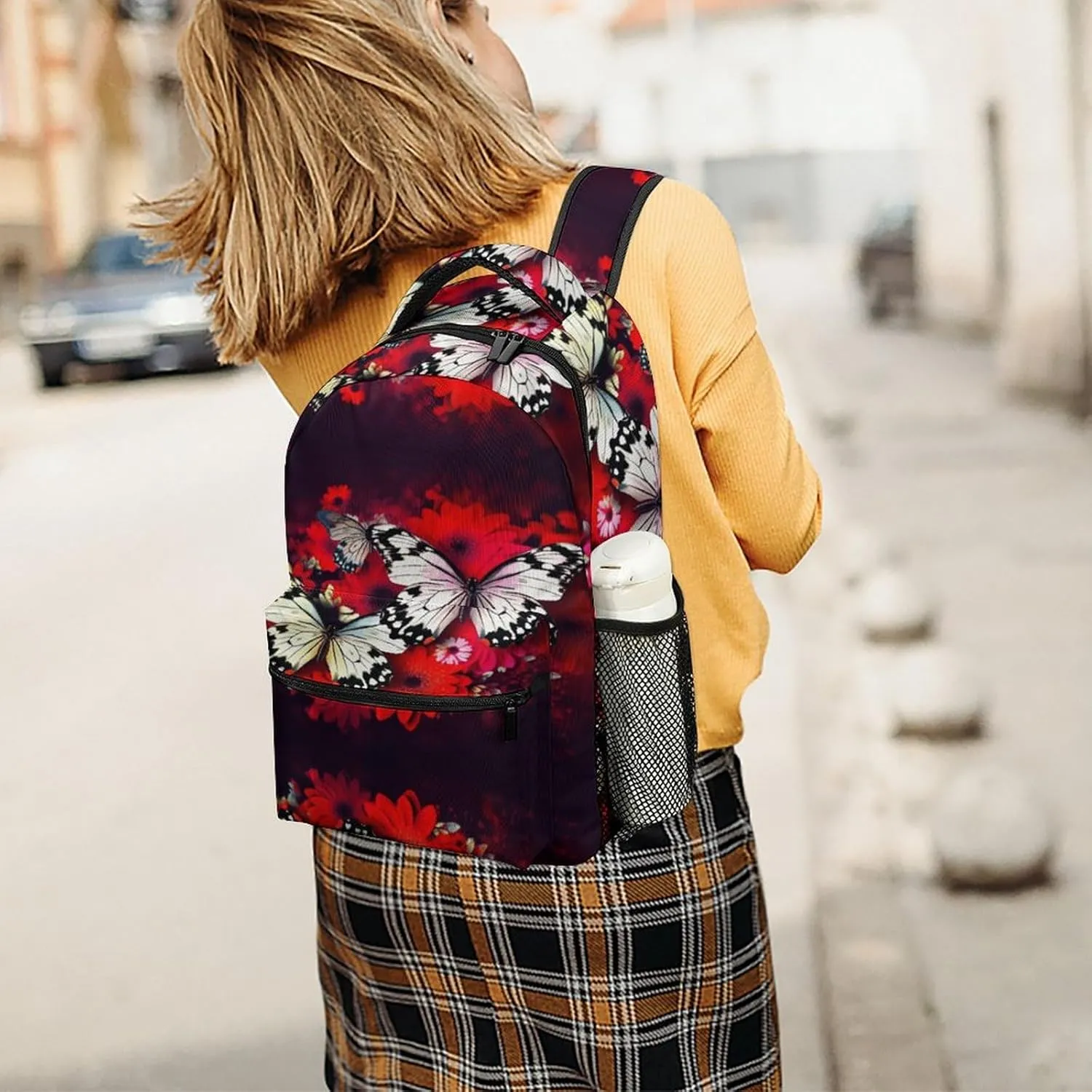 Small Backpacks Personalized Colorful Flowers Butterflies Printing Travel Bag Lightweight Travel Backpack For Women Men