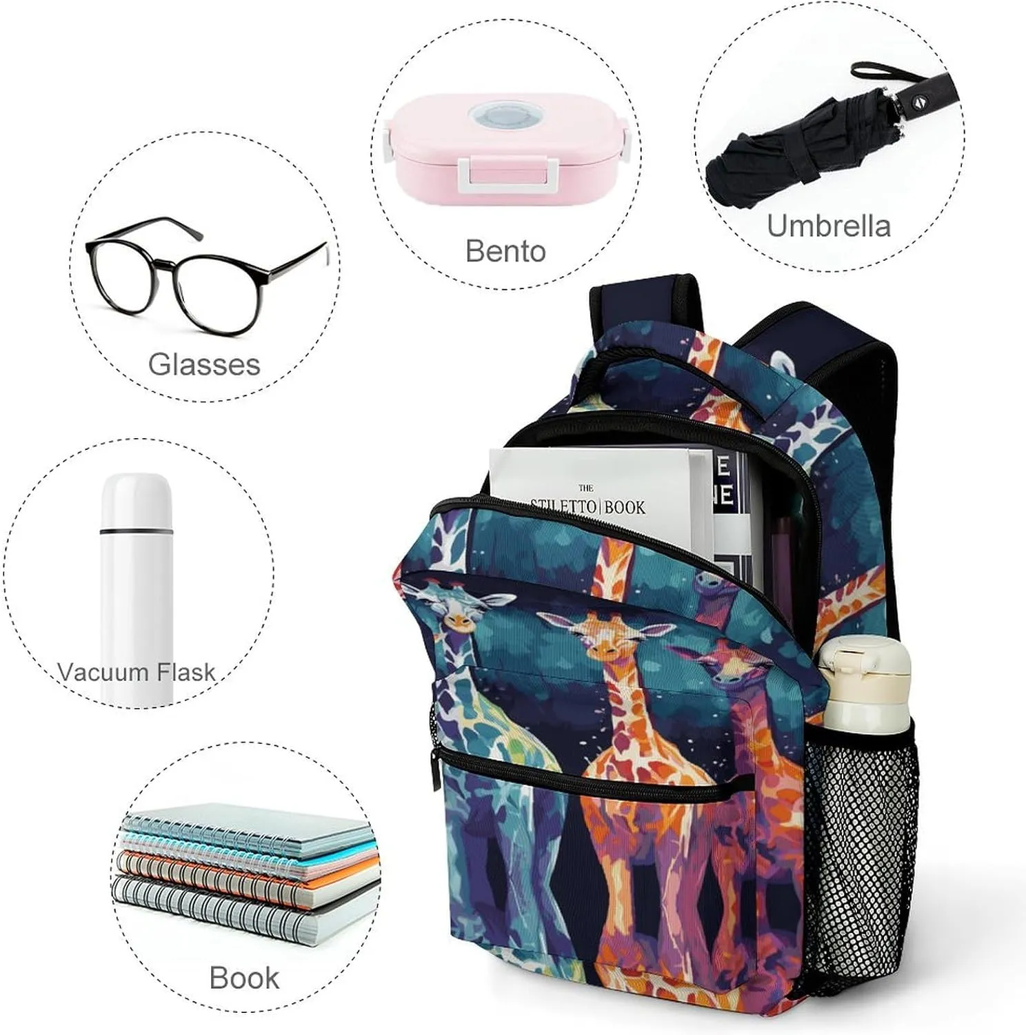 Small Backpacks Personalized Colorful Giraffe Fans Lovers Printing Travel Bag Lightweight Travel Backpack For Women Men