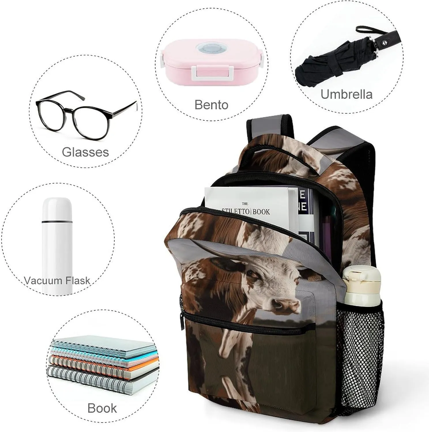 Small Backpacks Personalized Cow Printing Travel Bag Lightweight Travel Backpack For Women Men