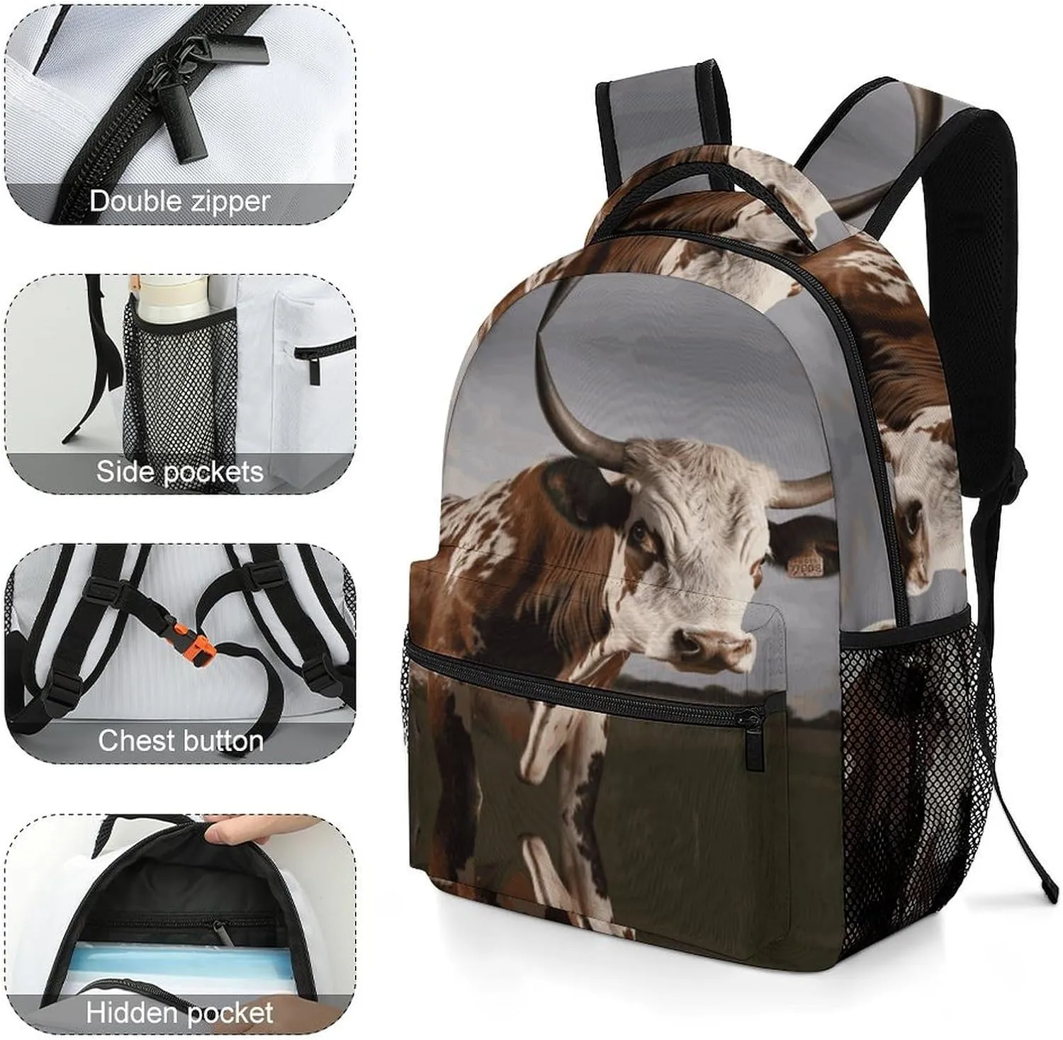 Small Backpacks Personalized Cow Printing Travel Bag Lightweight Travel Backpack For Women Men