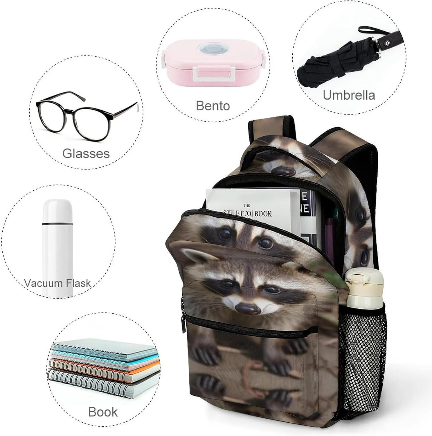 Small Backpacks Personalized Cub Raccoon Printing Travel Bag Lightweight Travel Backpack For Women Men