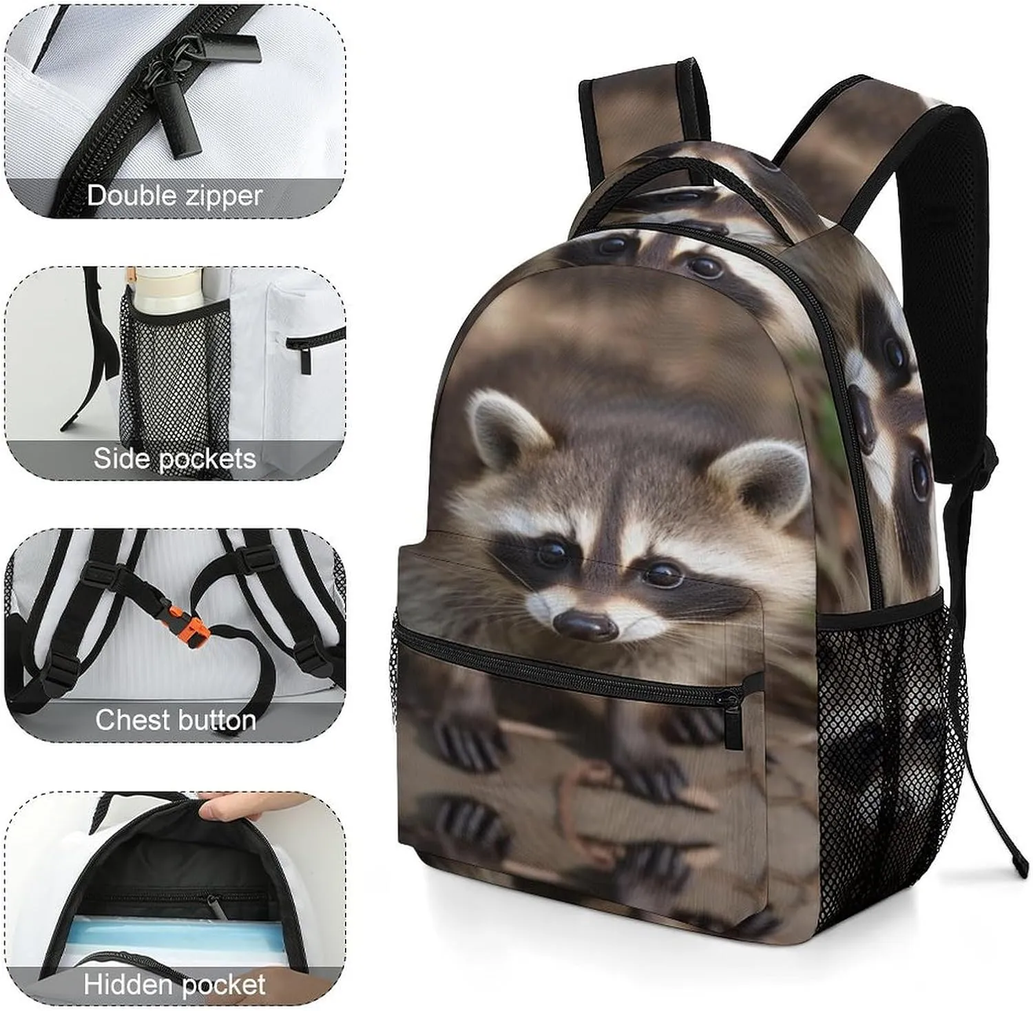 Small Backpacks Personalized Cub Raccoon Printing Travel Bag Lightweight Travel Backpack For Women Men