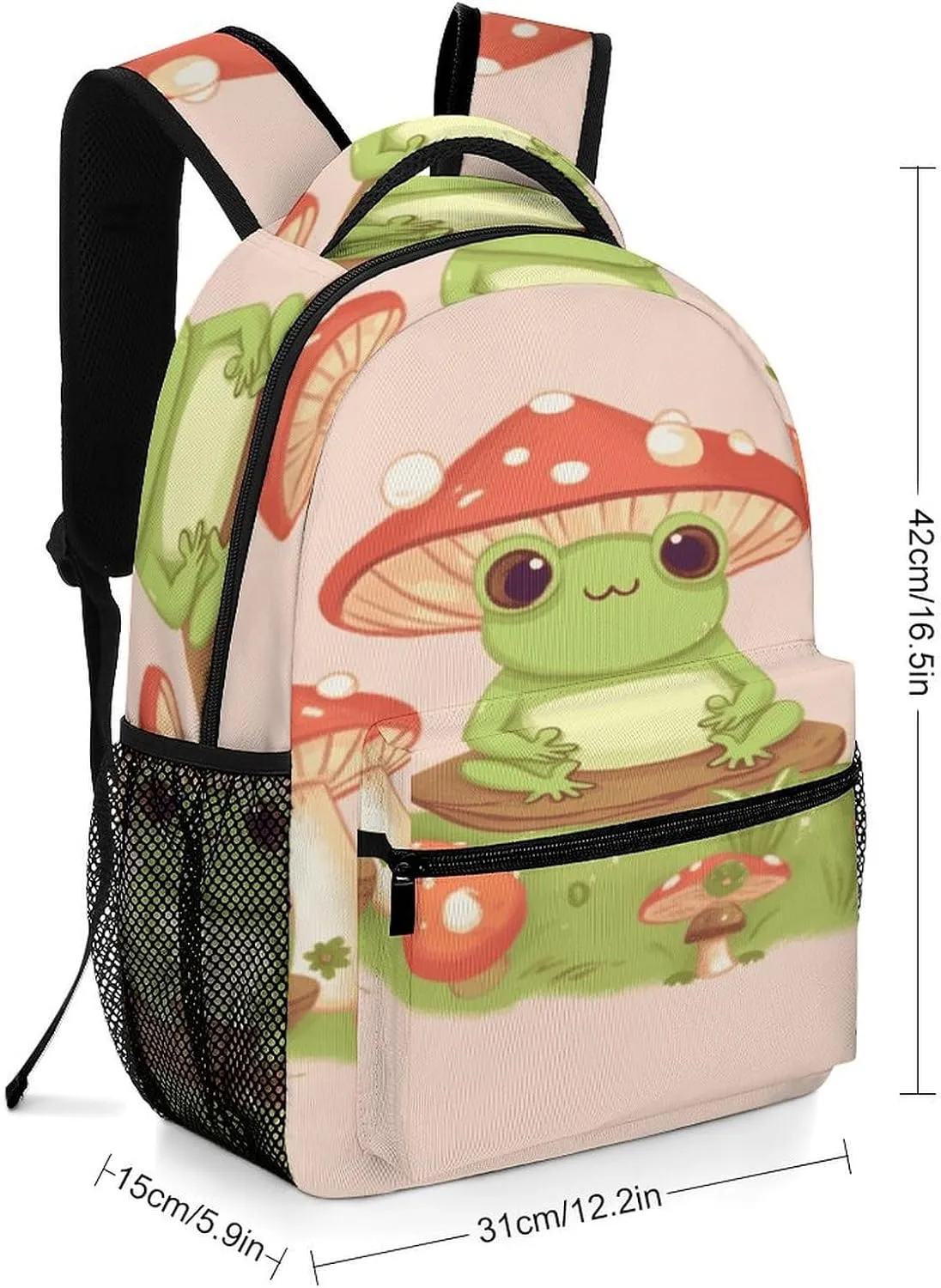 Small Backpacks Personalized Cute Frogs And Mushrooms Printing Travel Bag Lightweight Travel Backpack For Women Men