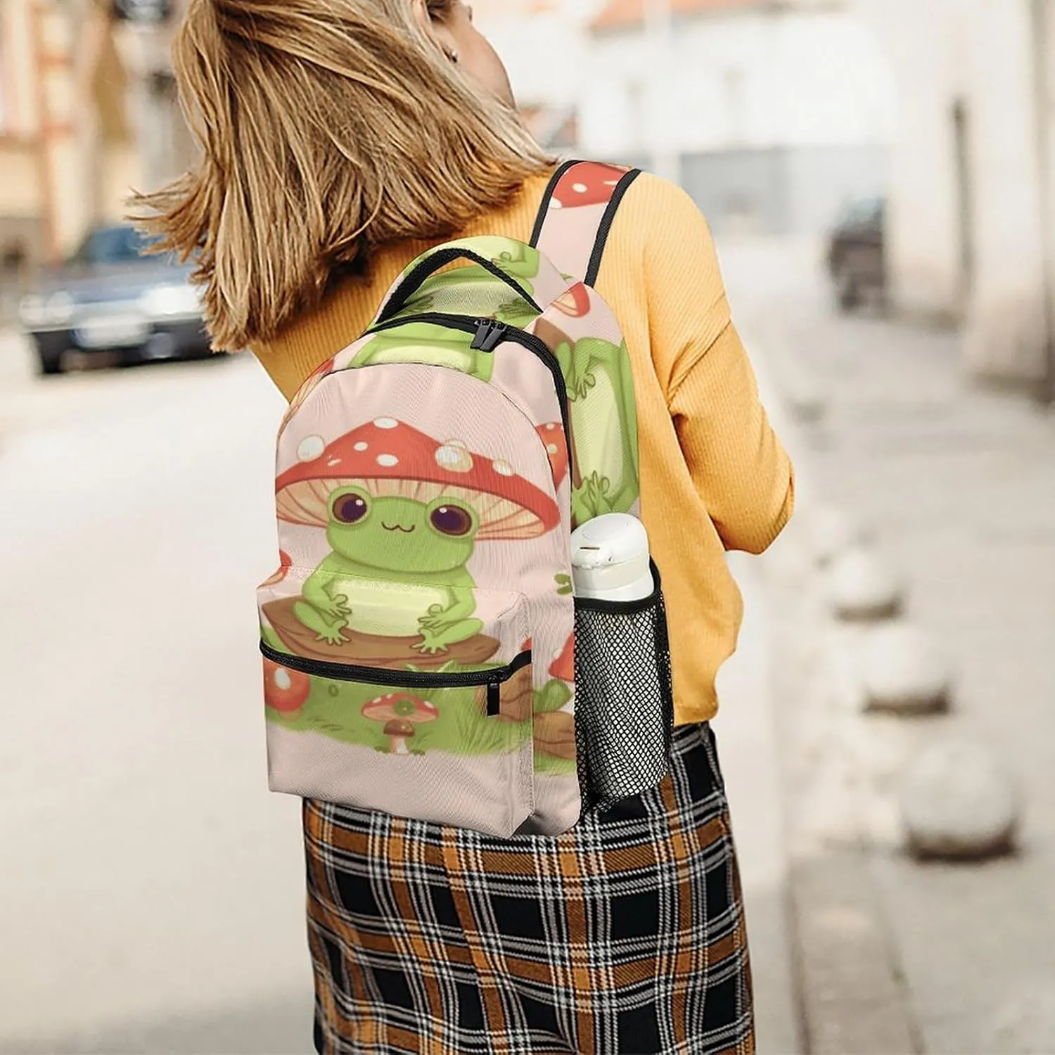 Small Backpacks Personalized Cute Frogs And Mushrooms Printing Travel Bag Lightweight Travel Backpack For Women Men
