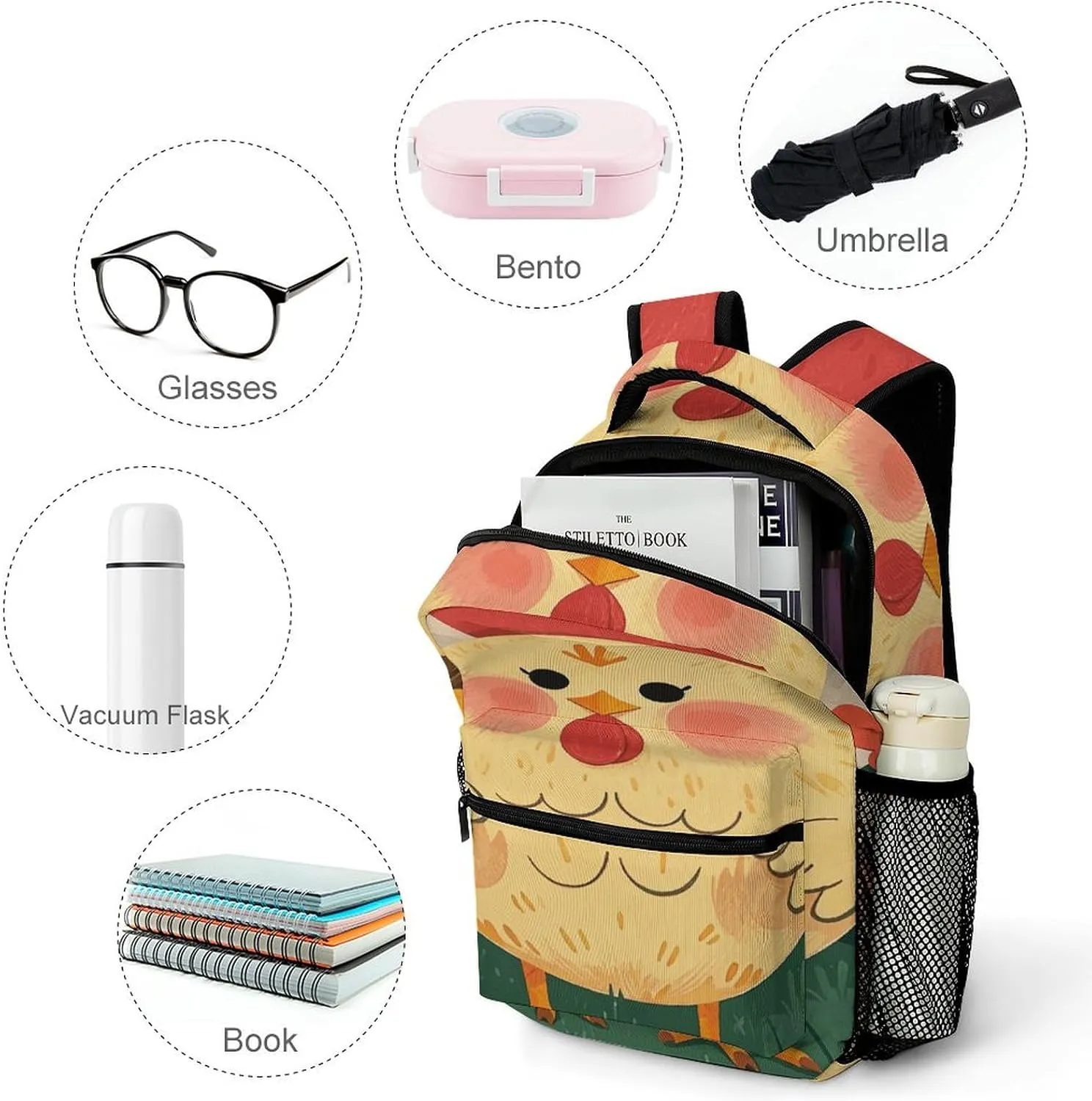 Small Backpacks Personalized Cute Rooster Chickens Printing Travel Bag Lightweight Travel Backpack For Women Men