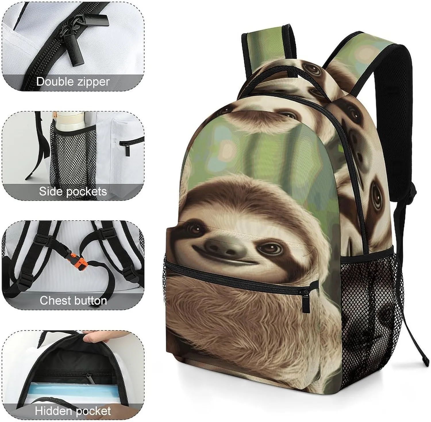 Small Backpacks Personalized Cute Sloth Printing Travel Bag Lightweight Travel Backpack For Women Men