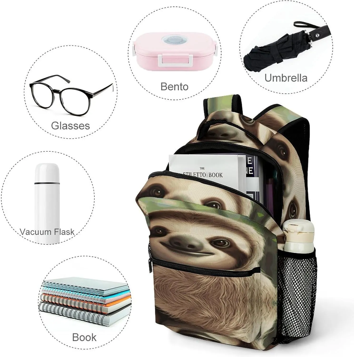 Small Backpacks Personalized Cute Sloth Printing Travel Bag Lightweight Travel Backpack For Women Men