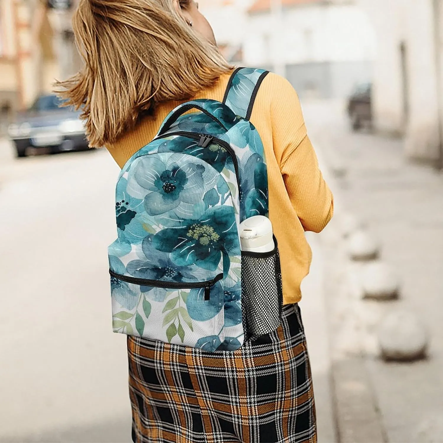 Small Backpacks Personalized Cyan And Blue Printing Travel Bag Lightweight Travel Backpack For Women Men