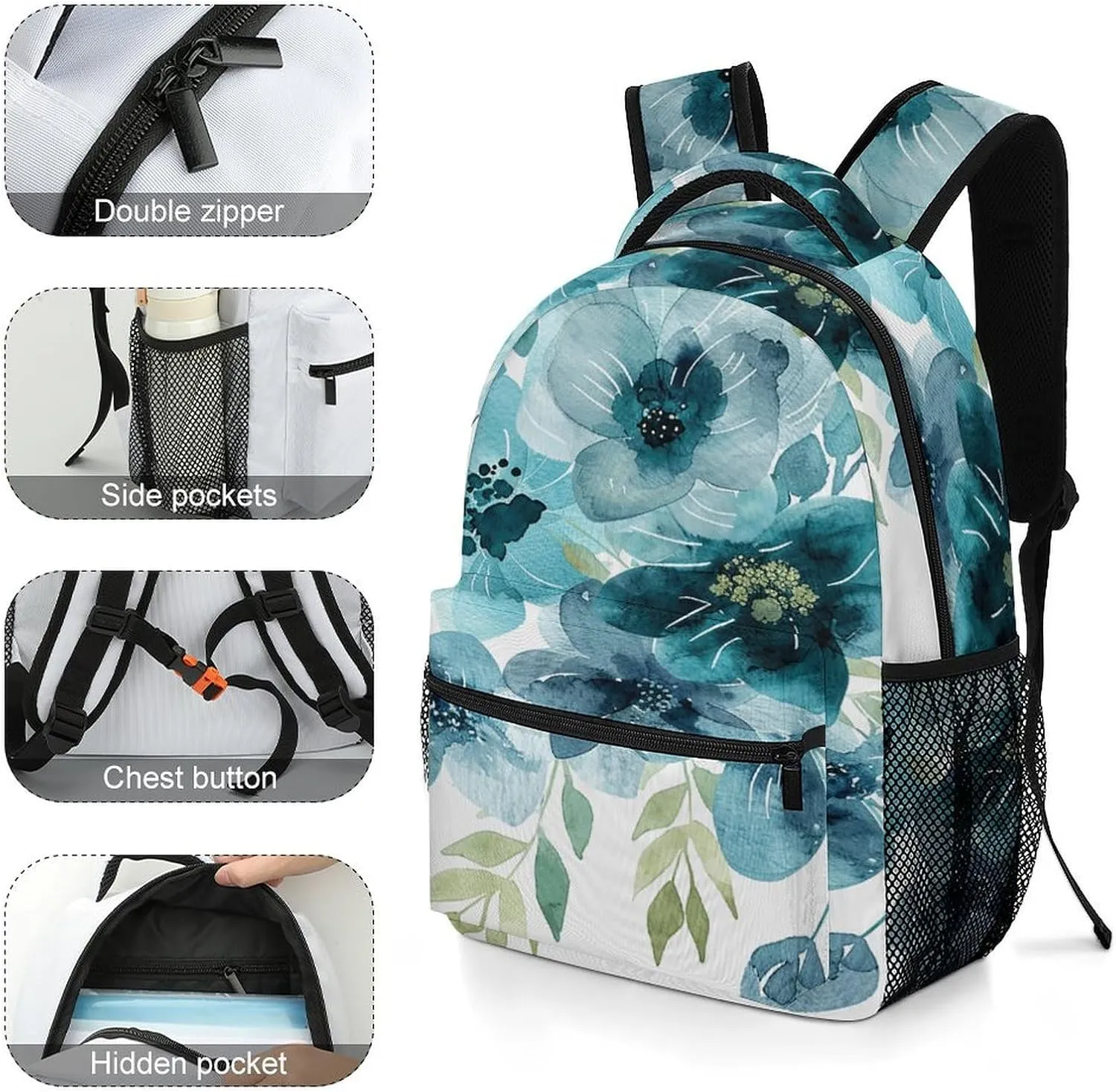 Small Backpacks Personalized Cyan And Blue Printing Travel Bag Lightweight Travel Backpack For Women Men