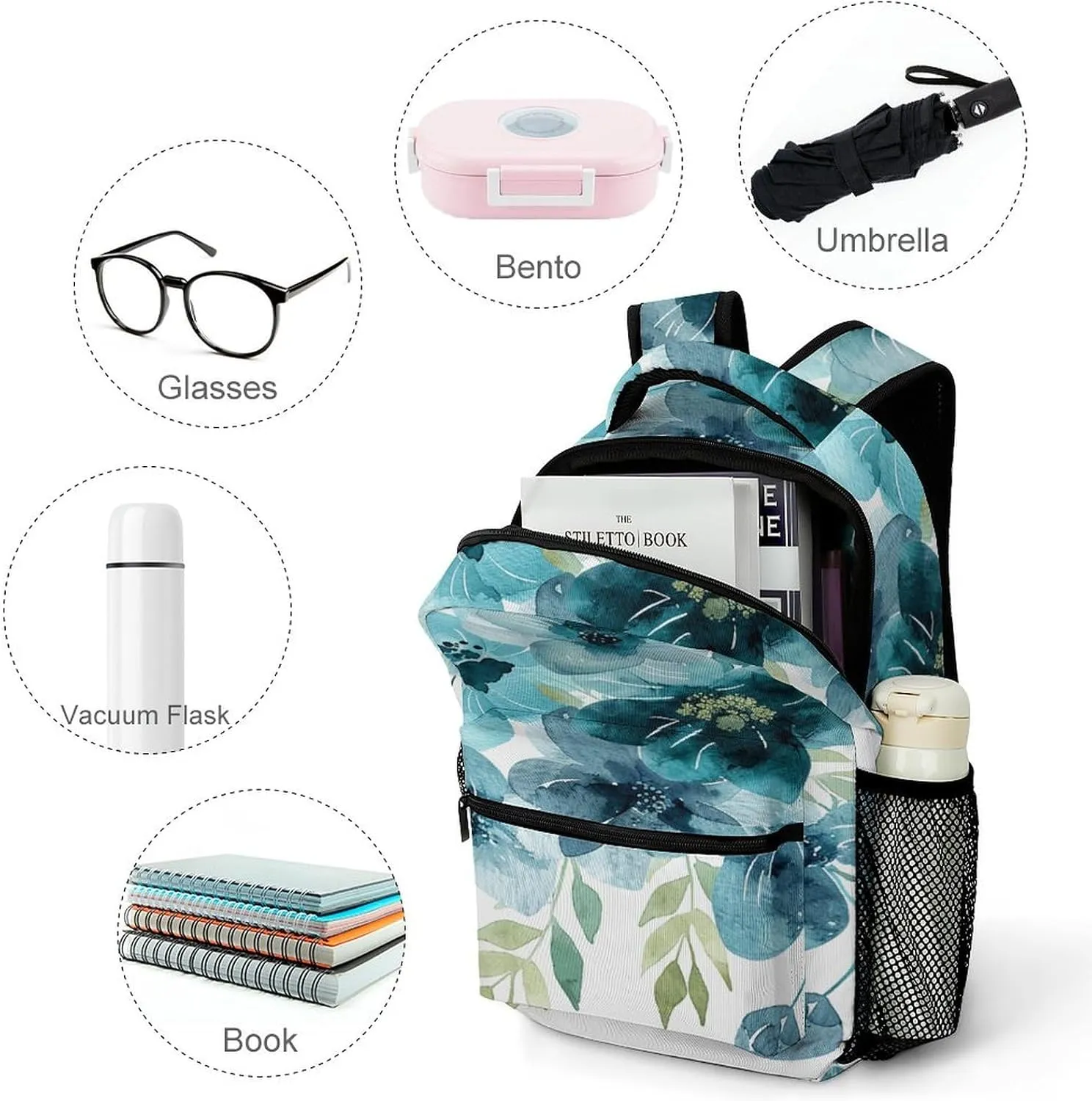 Small Backpacks Personalized Cyan And Blue Printing Travel Bag Lightweight Travel Backpack For Women Men