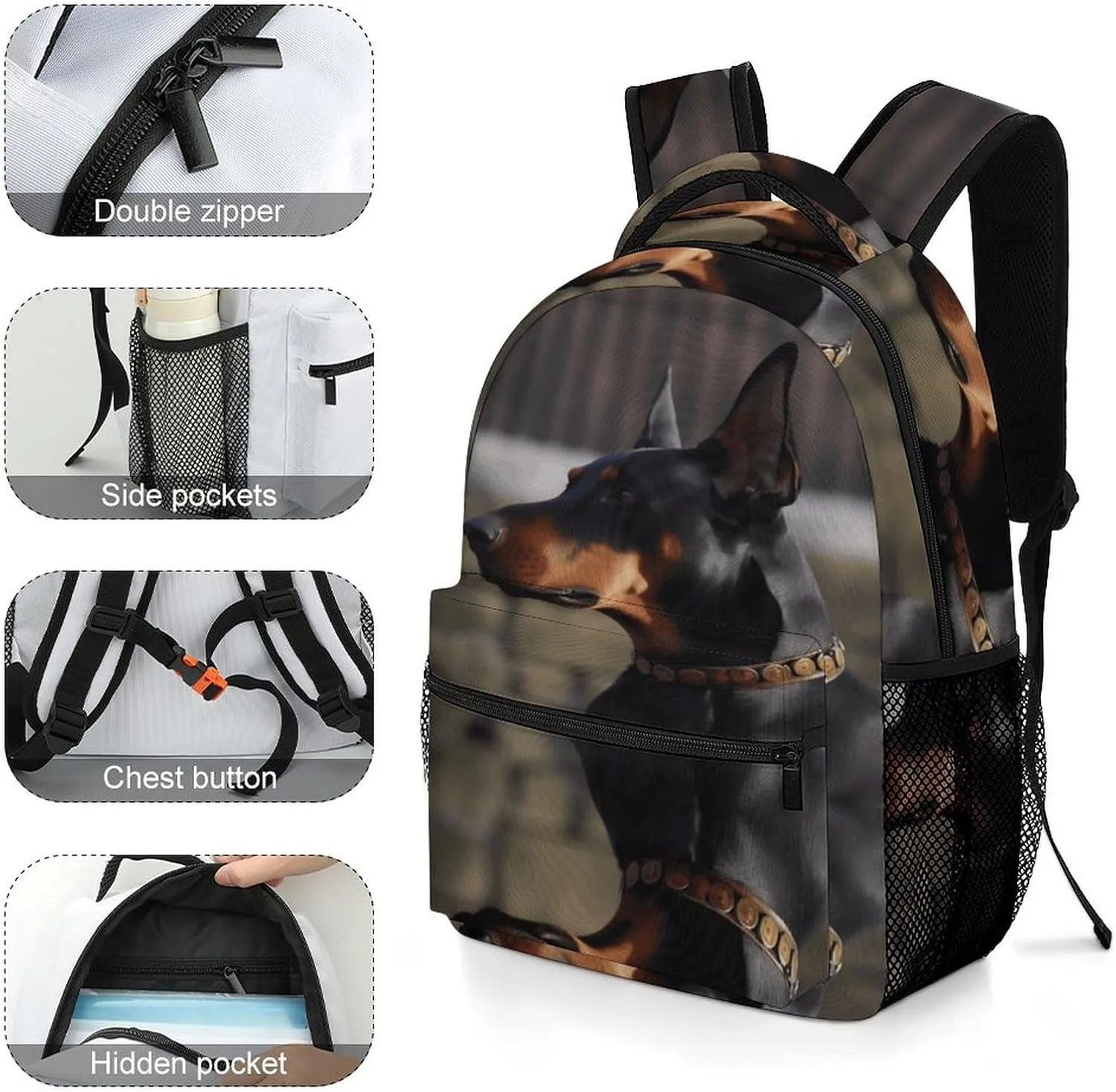 Small Backpacks Personalized Doberman Printing Travel Bag Lightweight Travel Backpack For Women Men
