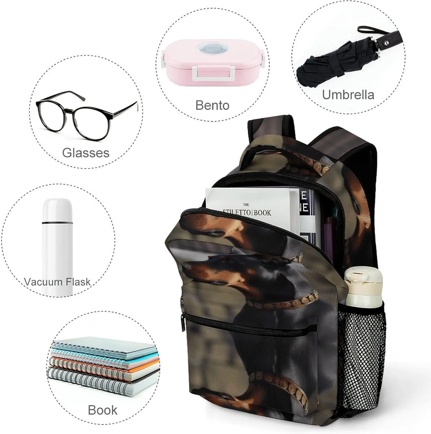 Small Backpacks Personalized Doberman Printing Travel Bag Lightweight Travel Backpack For Women Men
