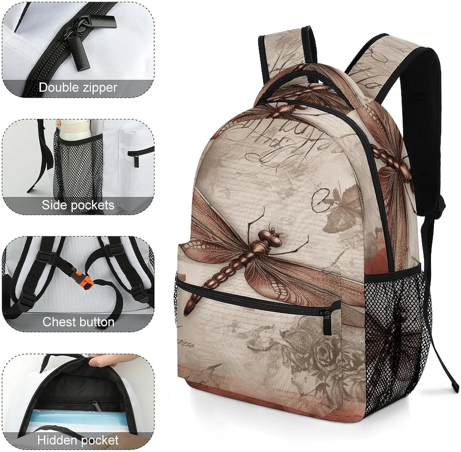 Small Backpacks Personalized Dragonfly Printing Travel Bag Lightweight Travel Backpack For Women Men